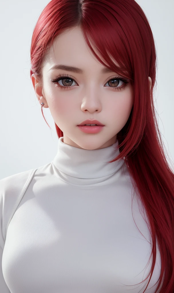 (best quality,masterpiece:1.2),ultra-detailed,realistic,highres,4K,8K,professional,portrait,Kyrielight Mash,solo,1girl,black eyes,white turtleneck shirt,chibi,light red hair,painting,sticker,emoji,cute,vivid colors,white background,making food