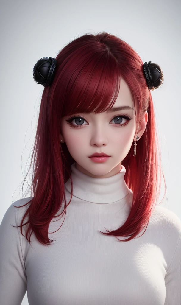 (best quality,masterpiece:1.2),ultra-detailed,realistic,highres,4K,8K,professional,portrait,Kyrielight Mash,solo,1girl,black eyes,white turtleneck shirt,chibi,light red hair,painting,sticker,emoji,cute,vivid colors,white background,making food