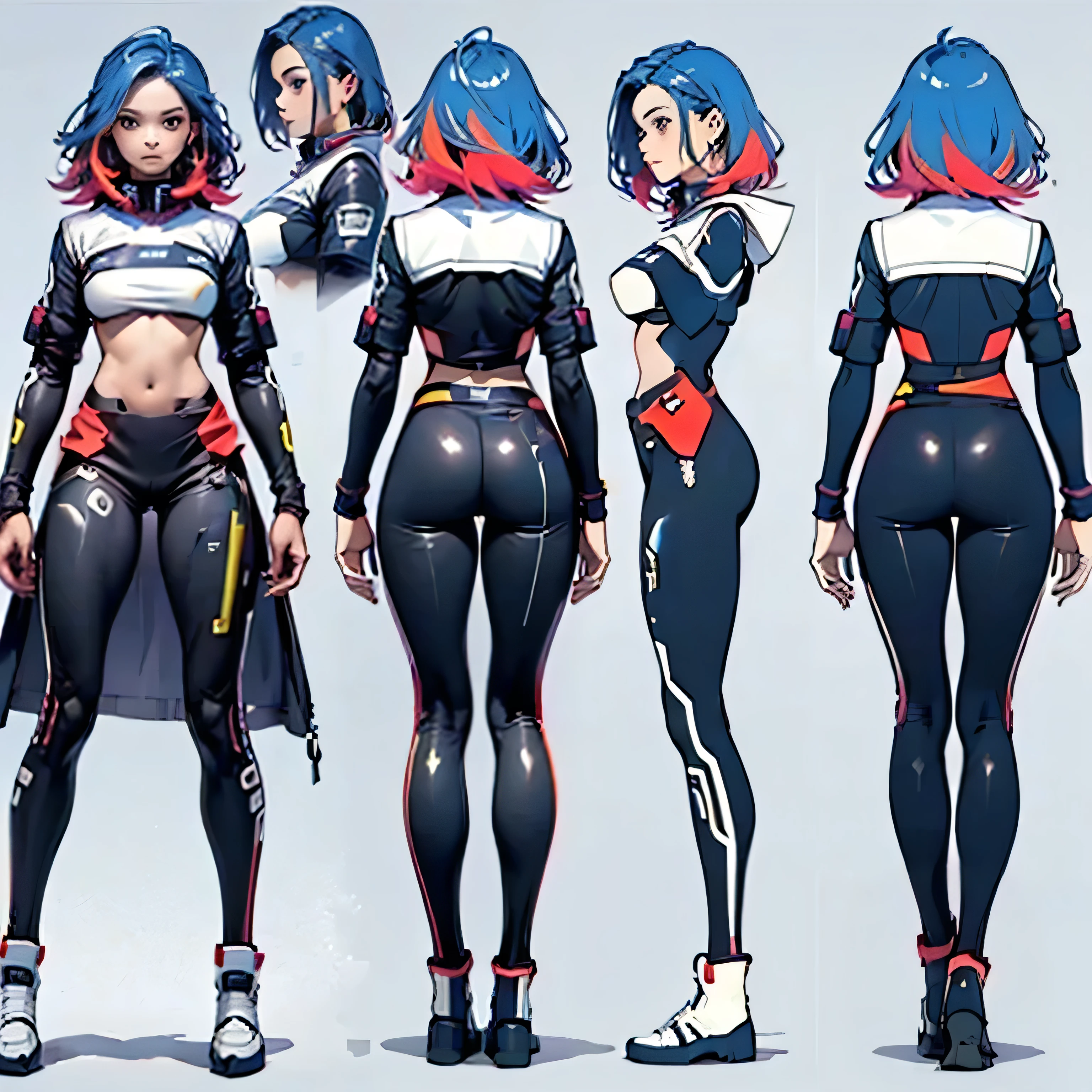 1 girl, from three angles , space traveler, (Multi-colored patterns:1.5) , (super detailed face, without defects, Without emotion ), multi-colored hair color, the same person repeating the cycle, 3 poses (first pose: front) (Second pose: rightfully) (Third pose: from behind), Reference Sheet
(Eyes looking straight), (Repeating cycle:2) , 4K Illustration , symmetrical posture:2 , Straight Rack.
