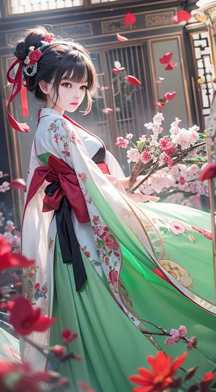 super high quality、masterpiece、Perfect illustration、Extreme Detail (Exquisite light and shadow、A very dramatic picture、) stroke、1 girl、solo、(red、white、Wearing black Hanfu)、flower畑、flower、(white煙:1.3) (Real:1.4)、、Official Art、Unity 8K Wallpaper、Super detailed、Beautiful and beautiful、masterpiece、highest quality、(Dynamic Angle: 1.4)、Glowing Skin、(Floating colorful flashes: 1) The most beautiful chaotic form、Elegant brutalist design、Bright colors、romantic depth of field、Exotic Dance、