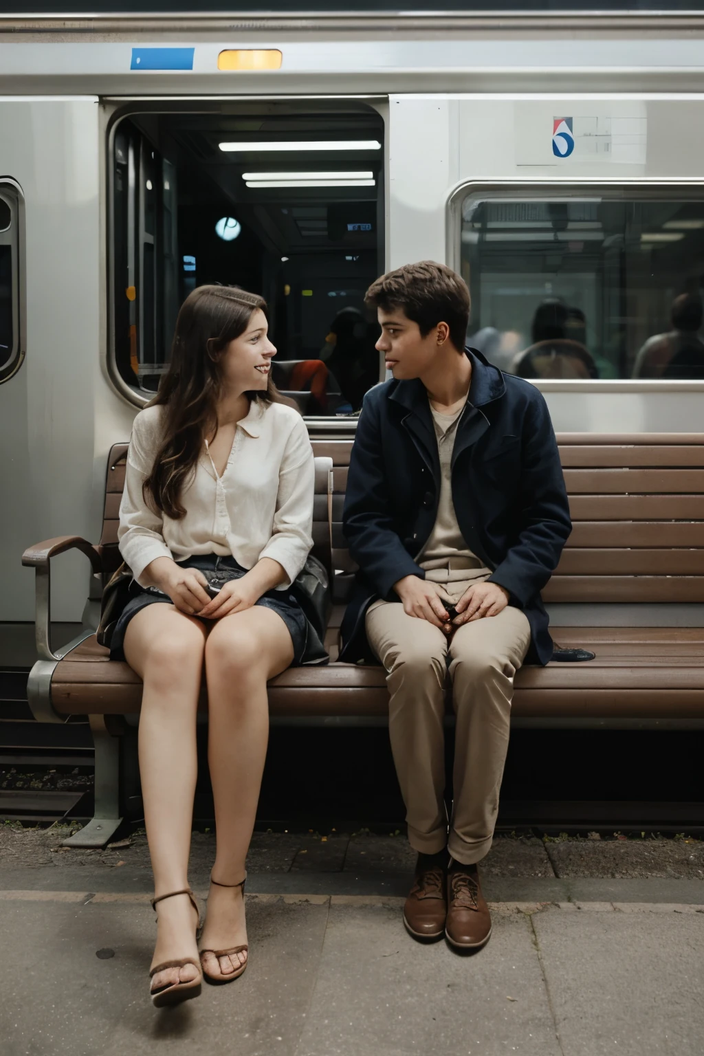 On night a boy and a girl was traveling in the train, they decided to see the beuty of the moon so, they sat near the train door