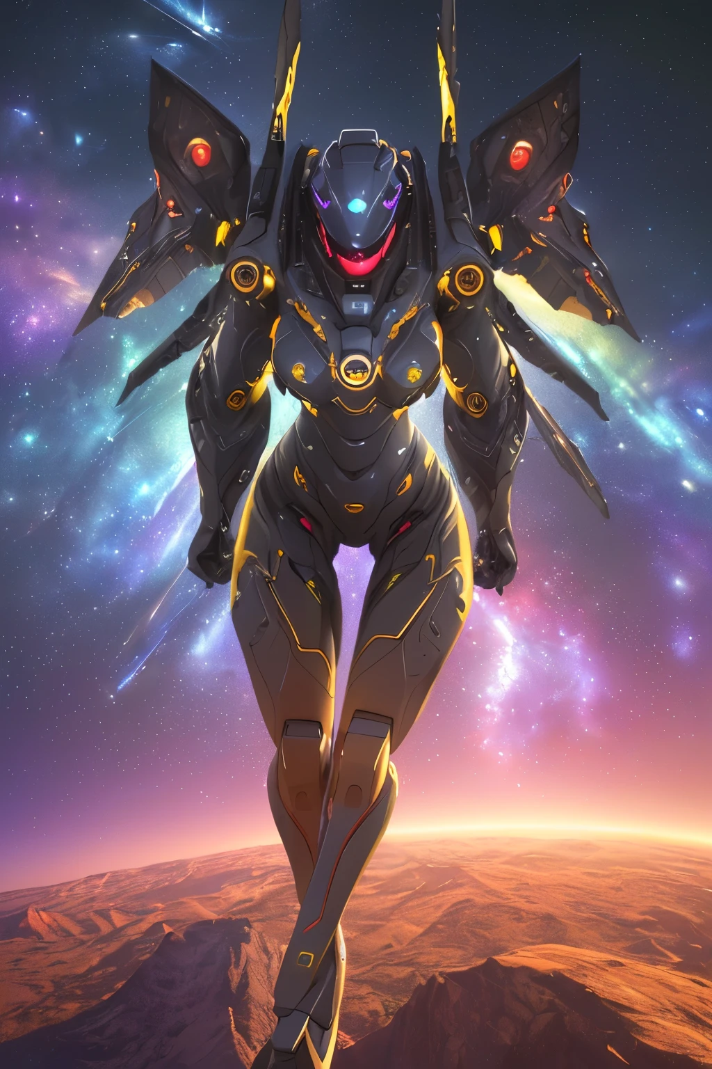 (best quality,4k,8k,highres,masterpiece:1.2),ultra-detailed,(realistic,photorealistic,photo-realistic:1.37),spacecraft,spaceship,space rays,robots,action,adventure,explosions,cosmic landscape,galactic battles,star-filled sky,vibrant colors,dynamic lighting,futuristic design women female warrior erotic