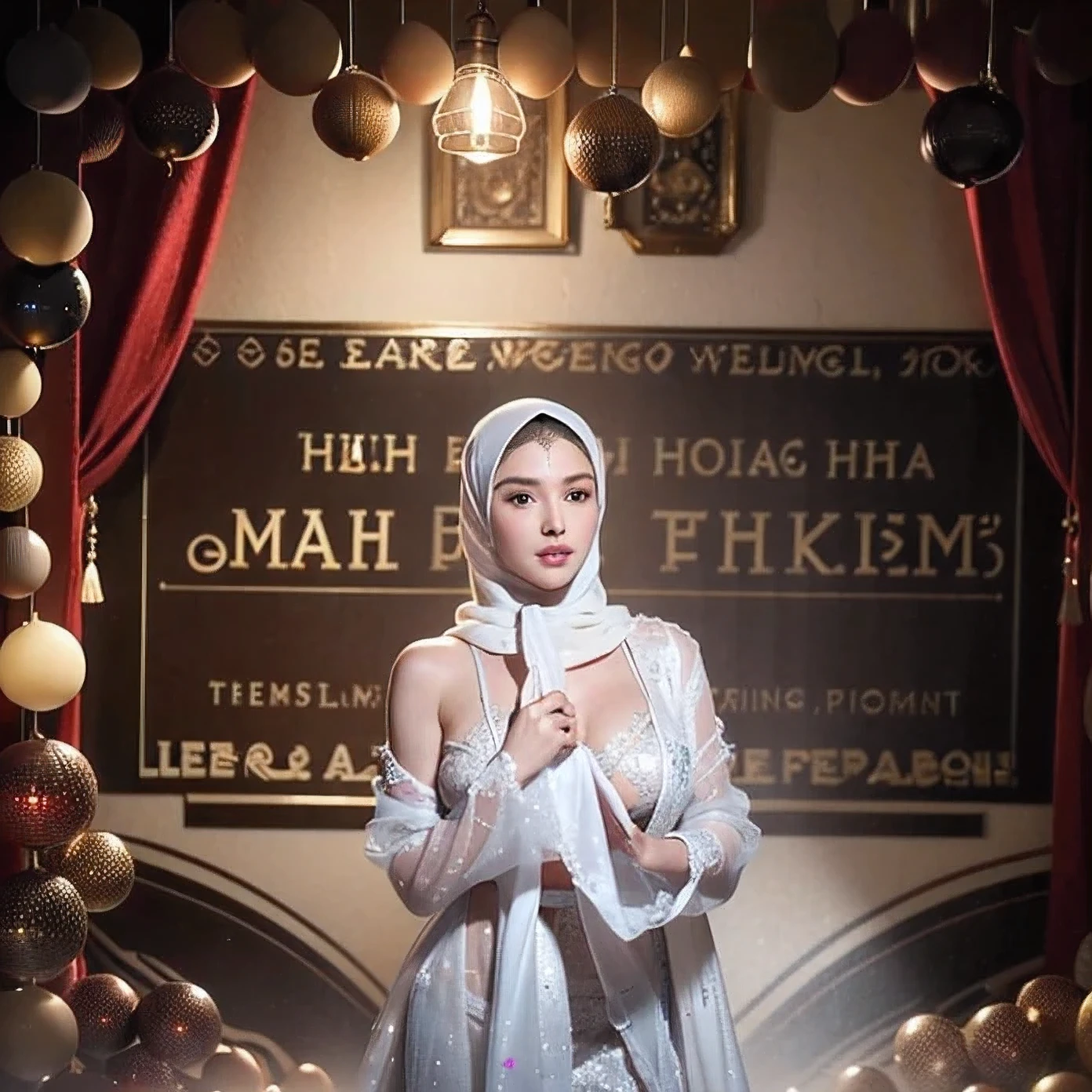 (masterpiece:1.3), (8K, Photorealsitic, Raw photography, Top image quality: 1.4), (beautifull indonesian and her younger sister with gigantic breast, wear detail luxury hijab), (detail kebaya), (elegant pose), (inside wedding hall), (luxury lamp), (luxury table), detail house background, detail luxury floor, detail flower vase, detail luxury table, detail luxury stair, detail luxury lamp, beautifull face, pretty face, beautifull eyes, beautifull nose, sexy lips, polished nails, raytracing, nsfw, beautifull fingers, beautifull hands, (nipples), (4 fingers in 1 hand), white skin, full body picture, pretty makeup, blush, masterpiece, best quality:1.2),(8k,highres,RAW photo,realistic,photo-realistic:1.3),(detailed skin texture,detailed cloth texture,beautiful detailed face:1.25),professional lighting,photon mapping,beautiful soft light,radiosity,physically-based rendering,model shoot style, model shoot style, (extremely detailed CG unity 8k wallpaper), full shot body photo of the most beautiful artwork in the world, complex 3d render ultra detailed, looking at viewer, 18 yo, real human skin, vibrant details, hyperrealistic, beautiful, octane render, an extremely delicate and beautiful, extremely detailed ,CG ,unity ,wallpaper,Amazing, finely detail,official art,extreme detailed eyes, (perfect face), shiny skin, colorful, highest detailed, vibrant colors, ultra high res, (high contrast), intricate, lens flare, huge breast