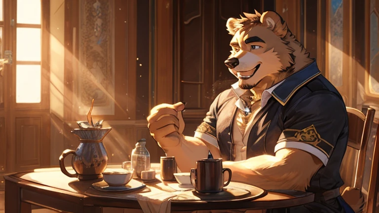 Russian style,Bear Man,Fluffy,Happy,Detailed character details,Snow Waiting to Start