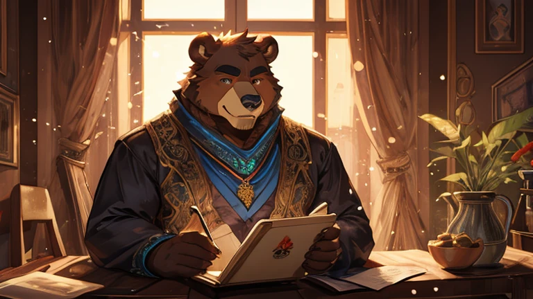 Russian style,Bear Man,Fluffy,Happy,Detailed character details,Snow Waiting to Start