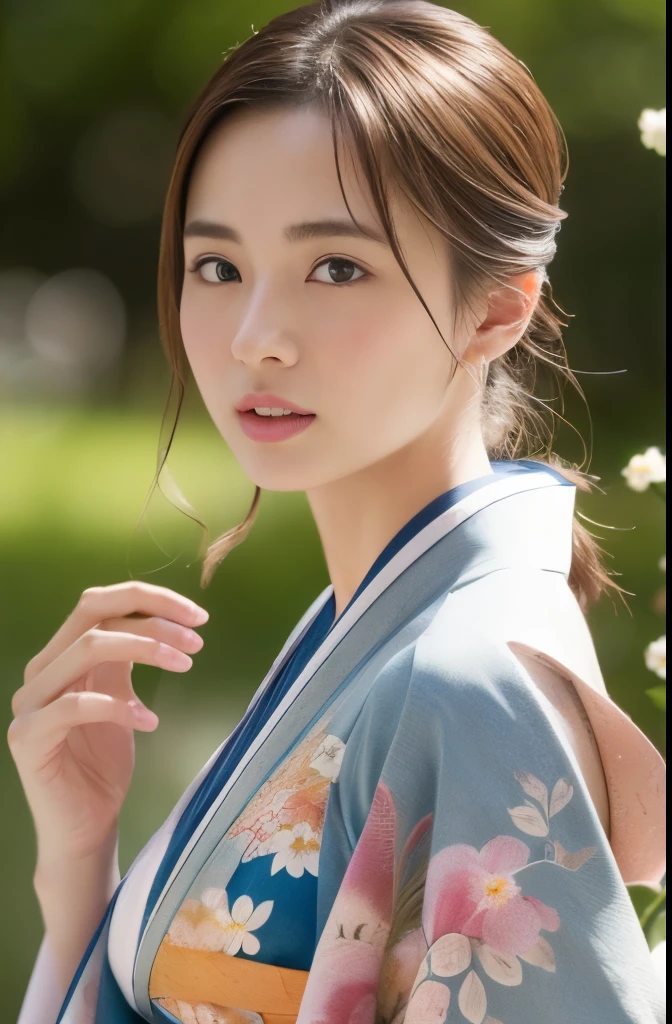 (masterpiece:1.2), Super detailed, Ultra-high resolution, (Realistic, photo Realistic:1.37), High-definition RAW color photos, Professional photos, Very delicate and beautiful, Very detailed, 8k wallpaper, wonderful, In detail, Large file size, Very detailed beautiful girl, Very detailed face, Very detailed eyes, Very detailed skin, Very detailed fingers, Very detailed nose, Very detailed mouth, Perfect Anatomy, Very detailedな背景, (Famous Japanese actresses:1.2), Brown Hair, Sunburned skin, (Improve:1.3), Cinema Lighting, (whole body:1.3), (Flower pattern kimono:1.3),
