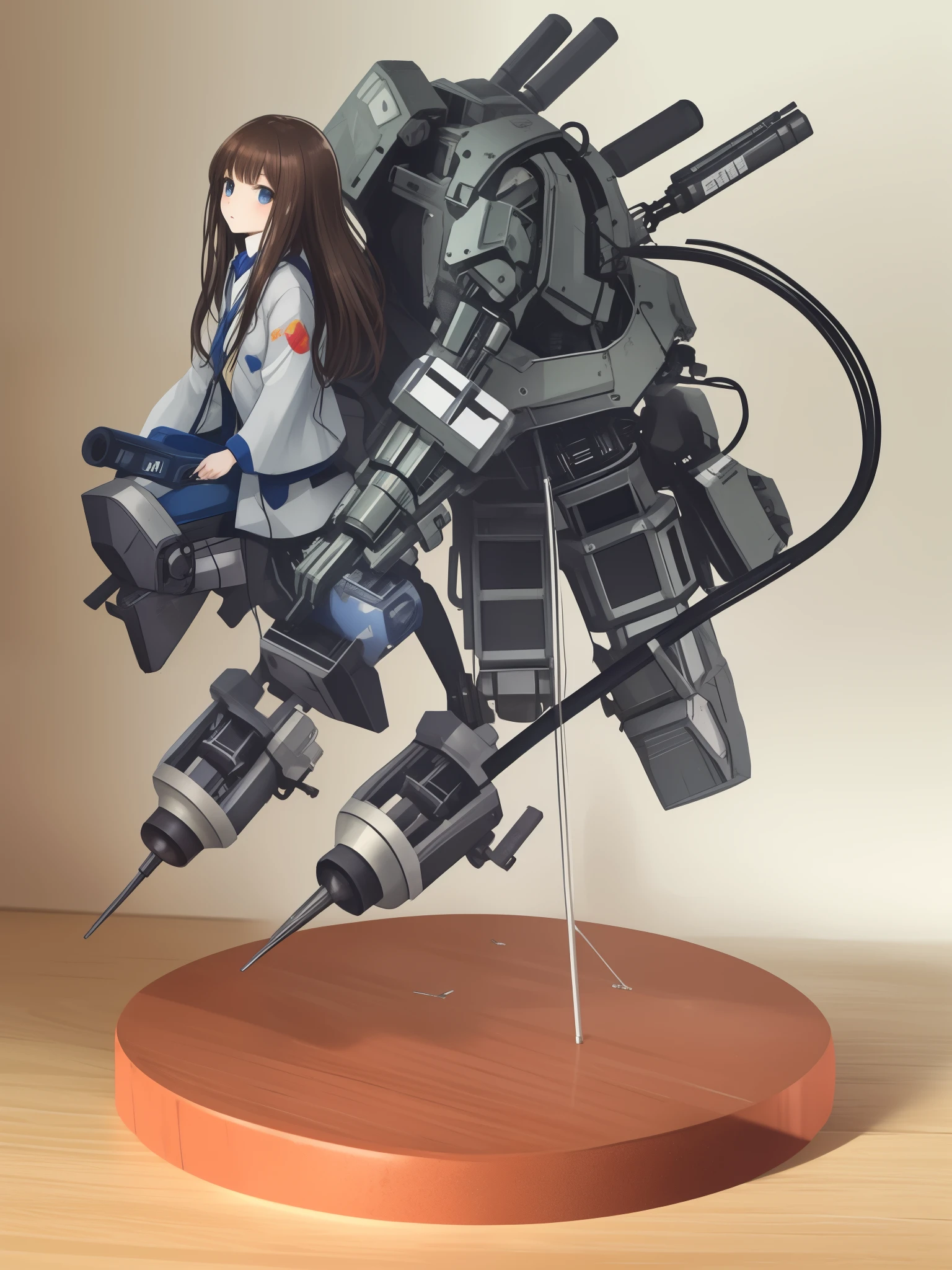 (brown long hair swept bangs:1.3), there is a statue of a man riding a mechanical bike, anime robotic mixed with organic, mechanized soldier girl, ver.ka mecha machinarium, action figure mecha, mechanical vegetal cyborg, maschinen krieger, katsuhuro otomo highly detailed, mech suit, female mecha, painted action figure, ceramic cyborg, japanese mecha