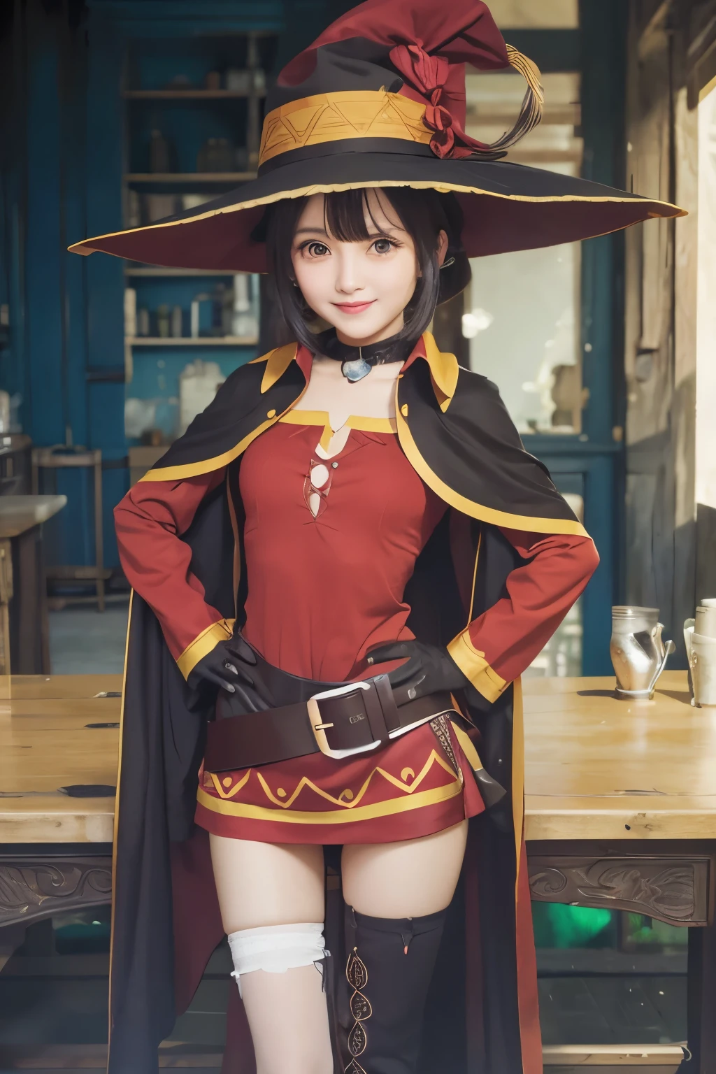 realista, Megumin, Ultra detalle, Obra maestra, alta calidad, sonrisa