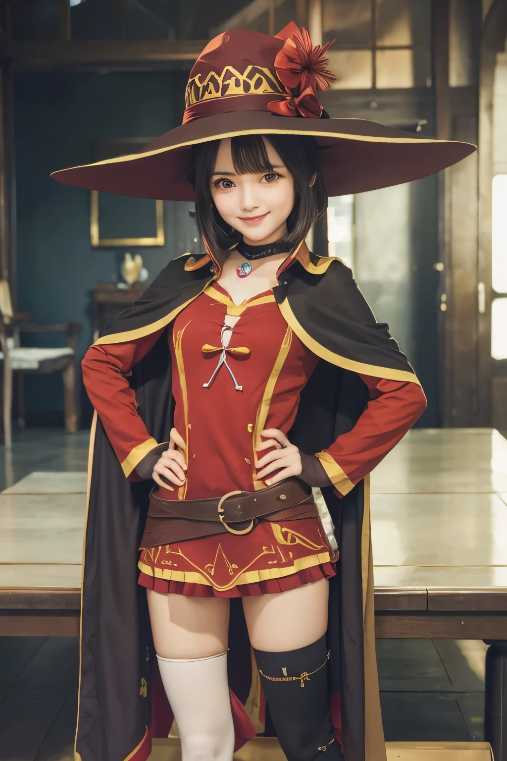 realista, Megumin, Ultra detalle, Obra maestra, alta calidad, sonrisa
