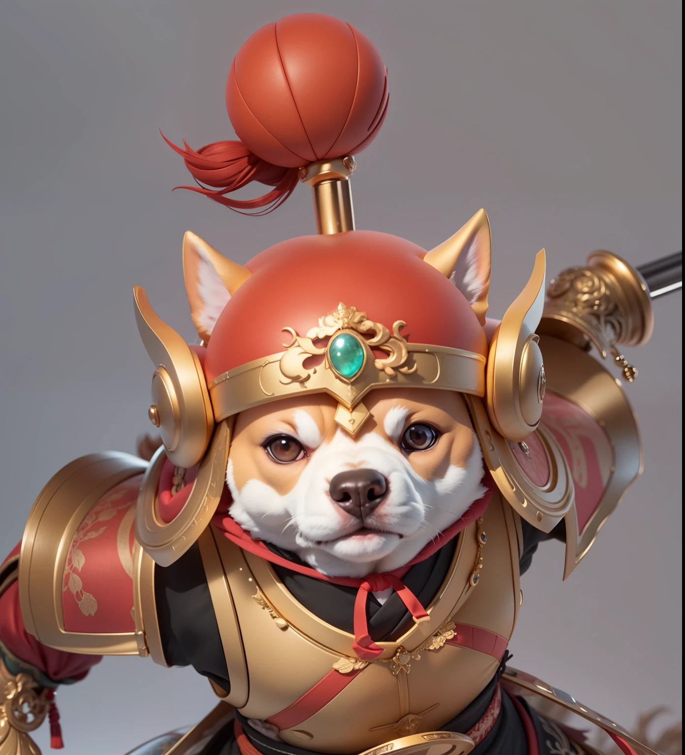 (and white samurai dog,Chinese gold helmet,and armor,Red nails,Red bun)Refinement,European and American cartoons,of lights,Clear structure(8K,Optimal quality,masterpiece:1.2),Ultra Detailed,Optimal quality,Ultra-high resolution,专业illumination,Photon Mapping,Radiosity,Physically Based Rendering,illumination,Depth of Field,Clear focus,Sunlight,Well composed,(Ulzzang-6500:1.2) Mix 4, hiqcgbody,