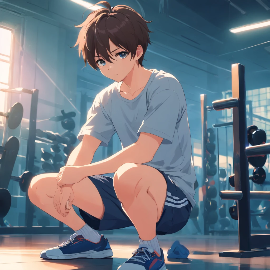 boy、Shorts、short hair、
Restraint punishment with hands tied behind back, gym shorts