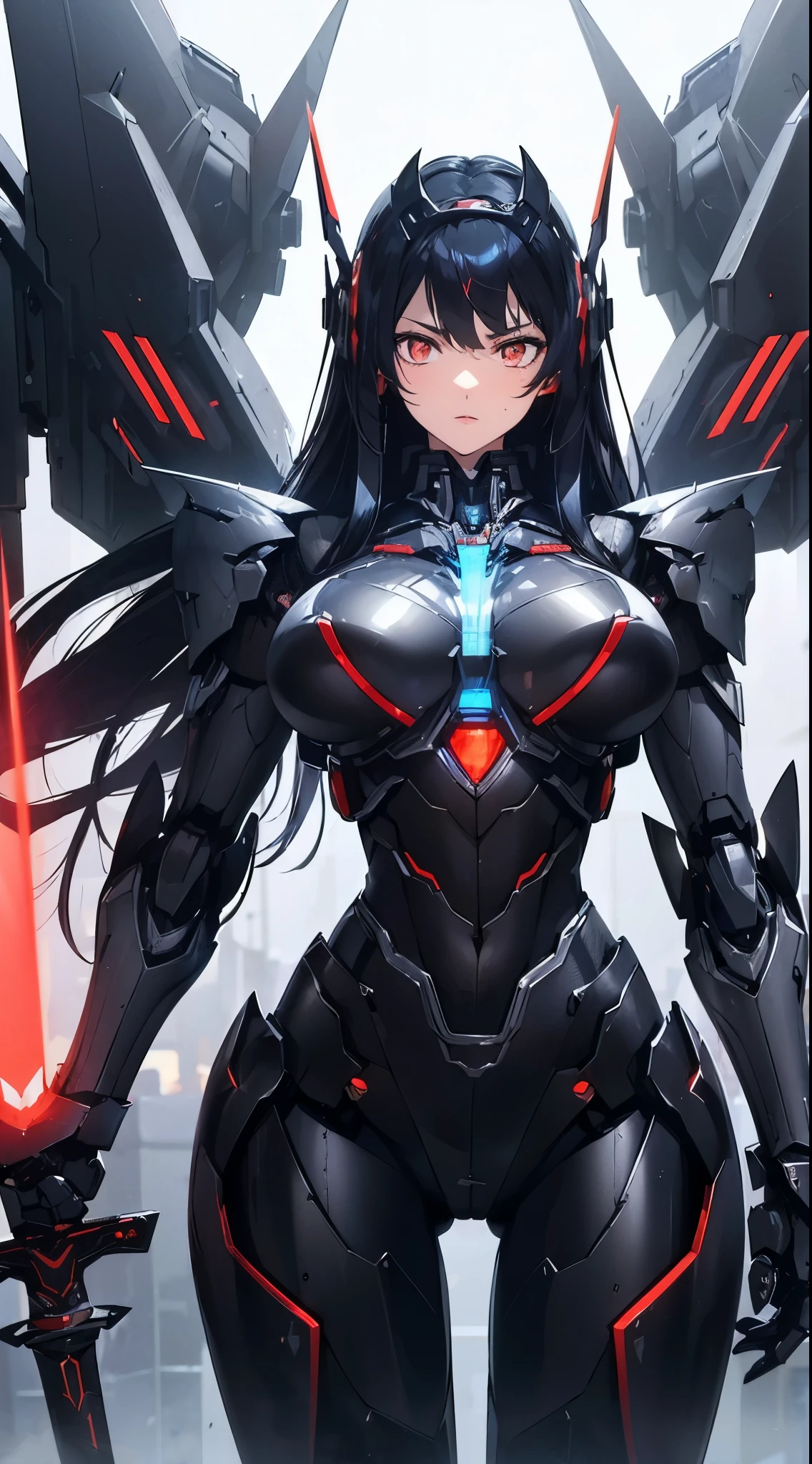 Machine eyes glowing red、(attack posture)