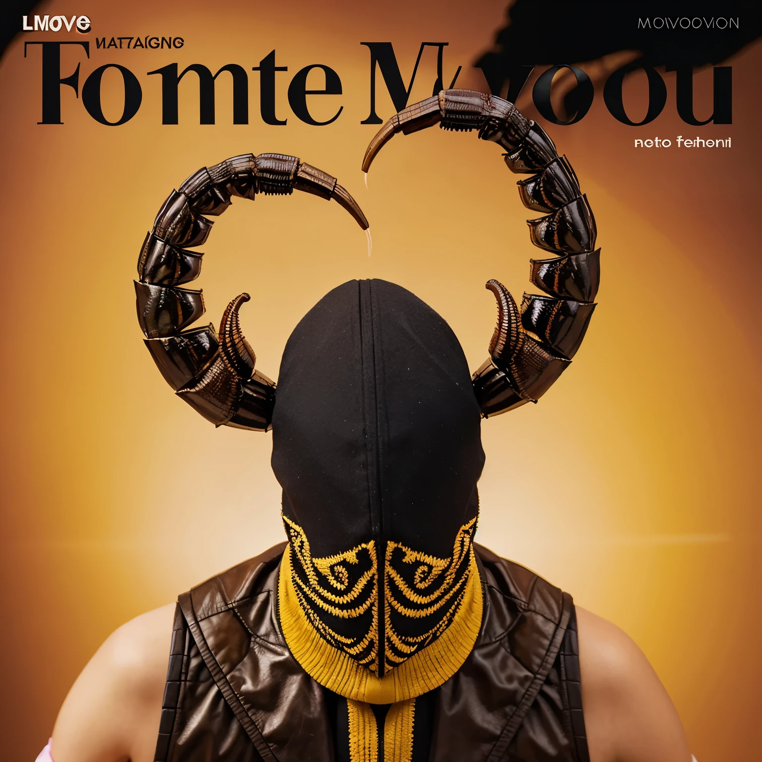 Magazine cover with a scorpion, fondo de color vino, llamativa, creative and unique