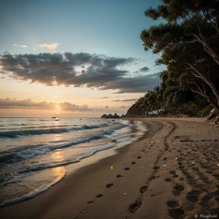 Camino por la playa atardecer