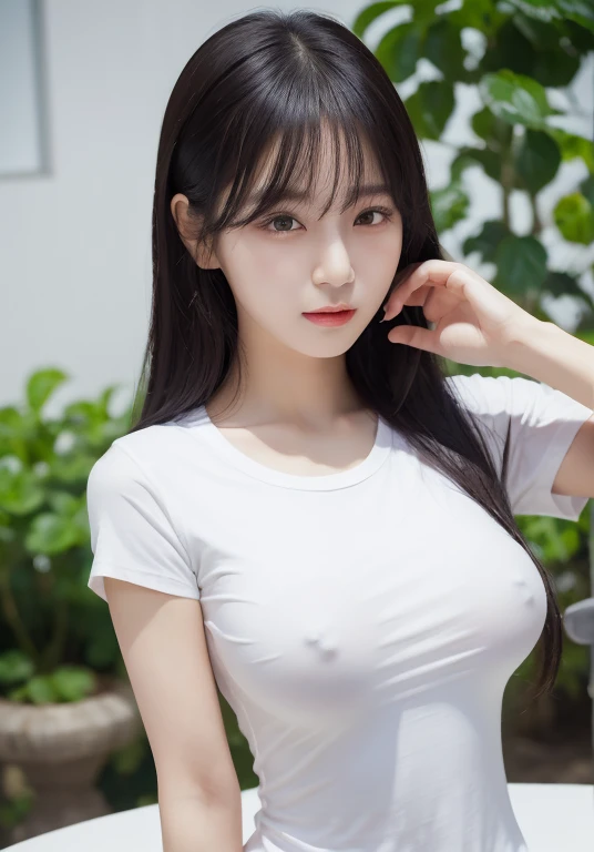 Full Body Shot, Korean Girl, city, Long black hair, Show Background, 27 years old, (A thin, tight-fitting white T-shirt:1.5),(The nipples are clearly visible:1.5), highest quality, 8k, RAW Photos, highest quality, Hmph:1.2, Highly detailed RAW color photos, Professional Photos, (Realistic, Realistic:1.37), (Highly detailed skins:1.2), 超High resolution, (Lenz 50mm), (Tabletop, highest quality:1.3), Smile, 80mm, High resolution, (Korean:1.1),(Focus on your audience:1.5), (Natural skin texture,Detailed skin, Hyperrealism,Ultra Sharpness),Intricate details,High resolution, Natural light、Korean Idol、Burning idol pose、Adult,Photon Mapping, Radio City, Physically Based Rendering, Rich details, (Beautiful Face),(Beautiful Eyes), (Clear Face), (Detailed face description), (Detailed hand description), Extreme light and shadow, Shiny skin,