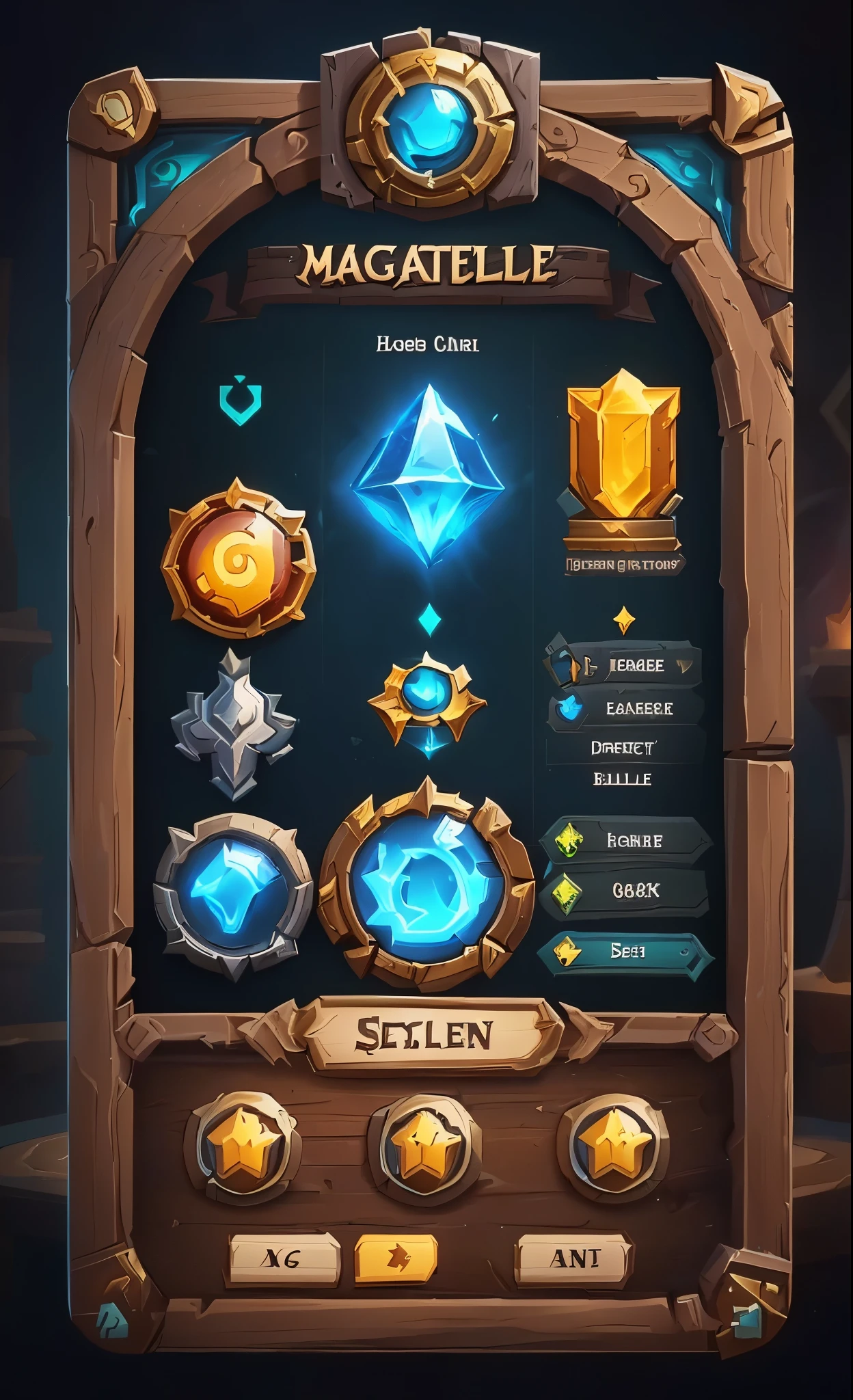 a screenshot of a game screen with a lot of items, game ui asset design, heartstone original art style, game ui, game interface, ui card, inspired by Johannes Helgeson, mobile game art, mobile game asset, hearthstone concept art, stylized game art, hearthstone art style, hearthstone style, stylized concept art, mobile game style