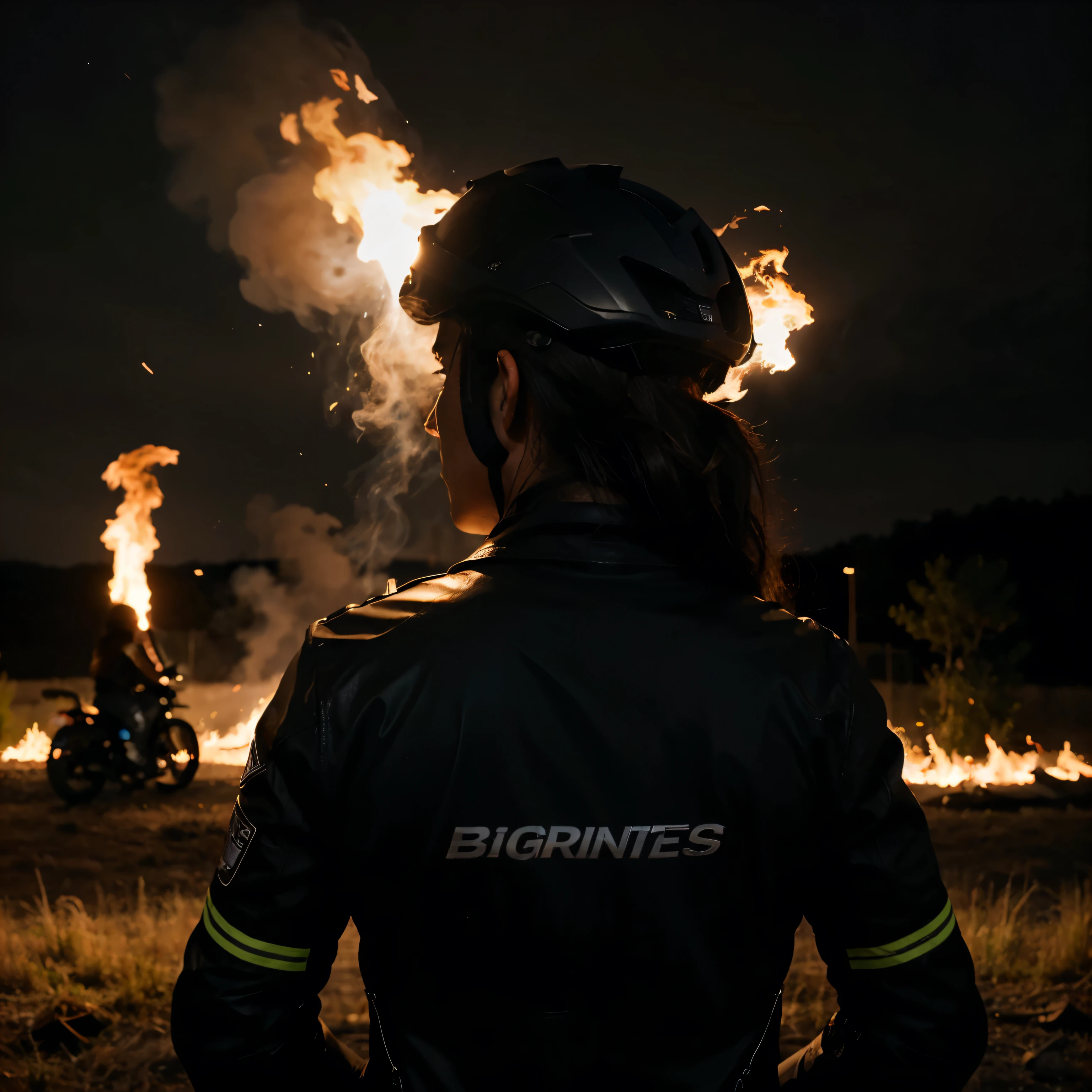 I want to make a profile photo under the name of Cogent Night riders and there should be 3-4 riders with bikes and behind fire should be there 