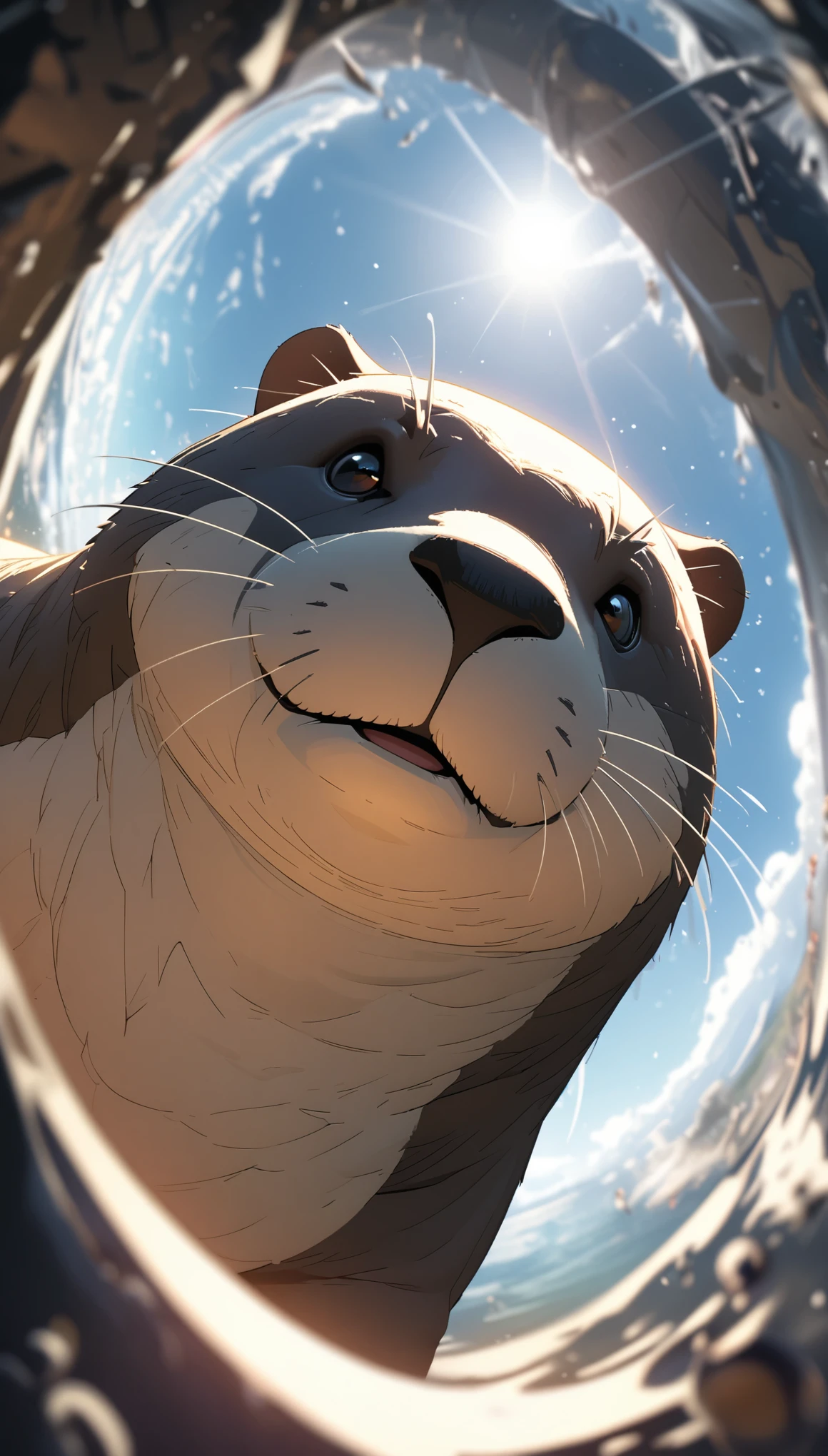 An otter,Depth of Field,Low angle view,Calf horizontal view,Overclocking Renderer,light,Ultrafine,Ultra Detailed,complicated,Viewing angle,CG art,
