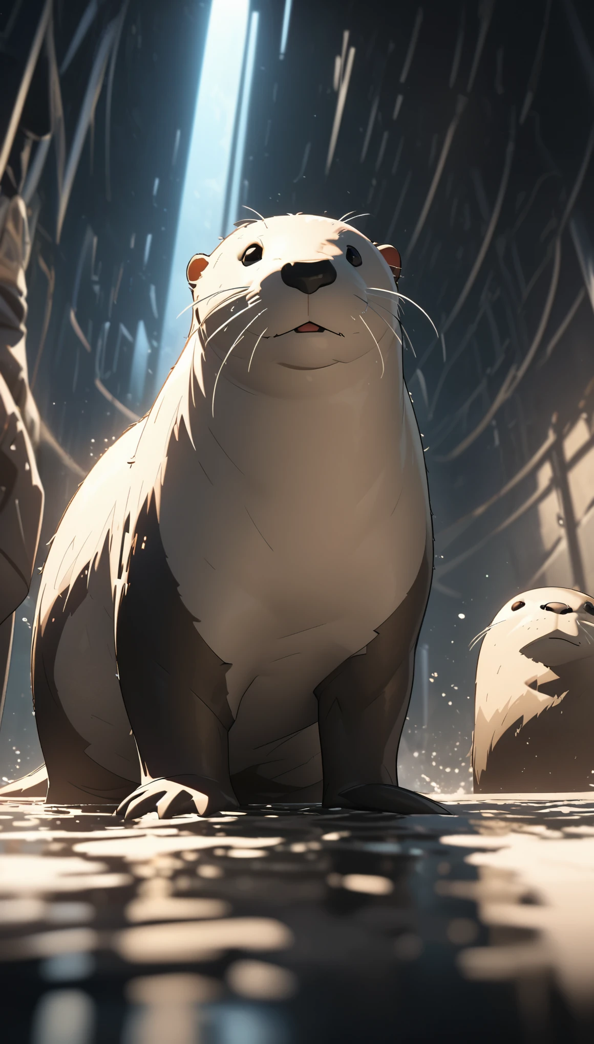An otter，Depth of Field，Low angle view，Calf horizontal view，Overclocking Renderer，light，Ultrafine，Ultra Detailed，complicated，Viewing angle，CG art，
