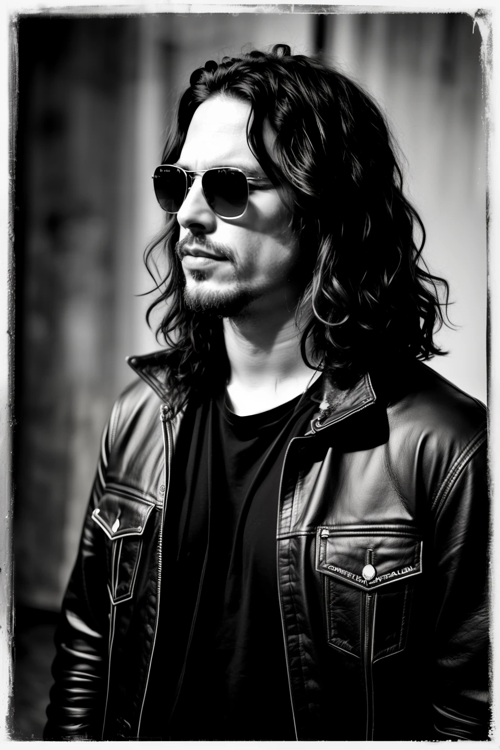 Chris Cornell Tribute Collage Pictures
((qualidade excepcional)), ((obra-prima)), ((true to reality)), Chris Cornell as a frontman of Soundgarden, (((corpo inteiro))), (Melancholic pose), black hair with silver streaks, Hair with gray roots, cabello negro, Ray-Ban sunglasses, Charismatic, Front view, collage of various photographs, Seattle Grunge scene backdrop, grunge style clothing, rock music inspired, SFW, ((cinematic)), Dramatic, (mais alta qualidade, Concedido, obra-prima:1.5), (fotorrealista:1