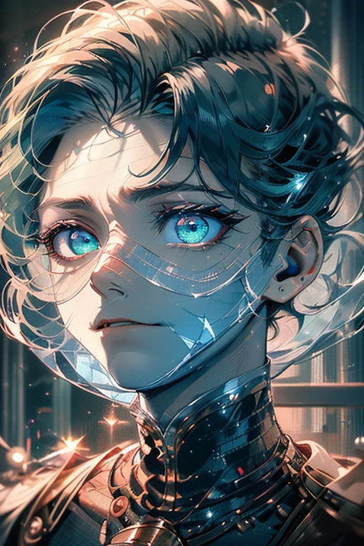 4K quality:1.2,One boy,Depth,Confused,Capture the light,so beautifulイラスト,Starry Sky,full moon,((Light blue,Red Mesh,Handsome Hairstyles:1.3)),(((4K,so beautiful,In detail,Green Eyes:1.2))),,;teeth,Beautiful and delicate hair