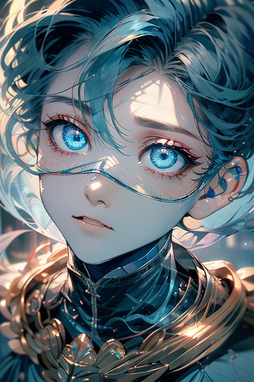 4K quality:1.2,One boy,Depth,Confused,Capture the light,so beautifulイラスト,Starry Sky,full moon,((Light blue,Red Mesh,Handsome Hairstyles:1.3)),(((4K,so beautiful,In detail,Green Eyes:1.2))),,;teeth,Beautiful and delicate hair