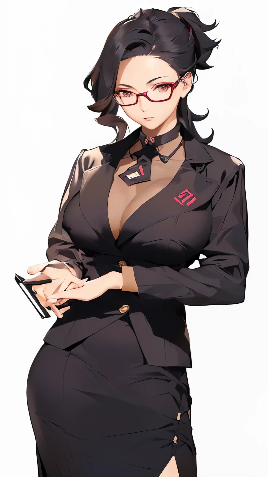 Anime character wearing glasses, Sharp eyes, Clear facial features, anya from spy x, Anime girl wearing black dress, From Girl Front, Official Character Art, Full body illustration, official art, anime Full body illustration, Full body portrait, Female whole body, 人物Full body portrait, Single character full body, Maya Fei in Ace Attorney
