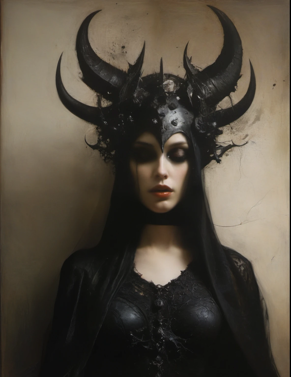 James Gurney, Surrealist art , dream-like, Mysterious, Provocative, symbolic, Complex, detailed,, (Gothic but very beautiful:1.4), (masterpiece, highest quality:1.4) , Nicola Samori Style, Woman Devil