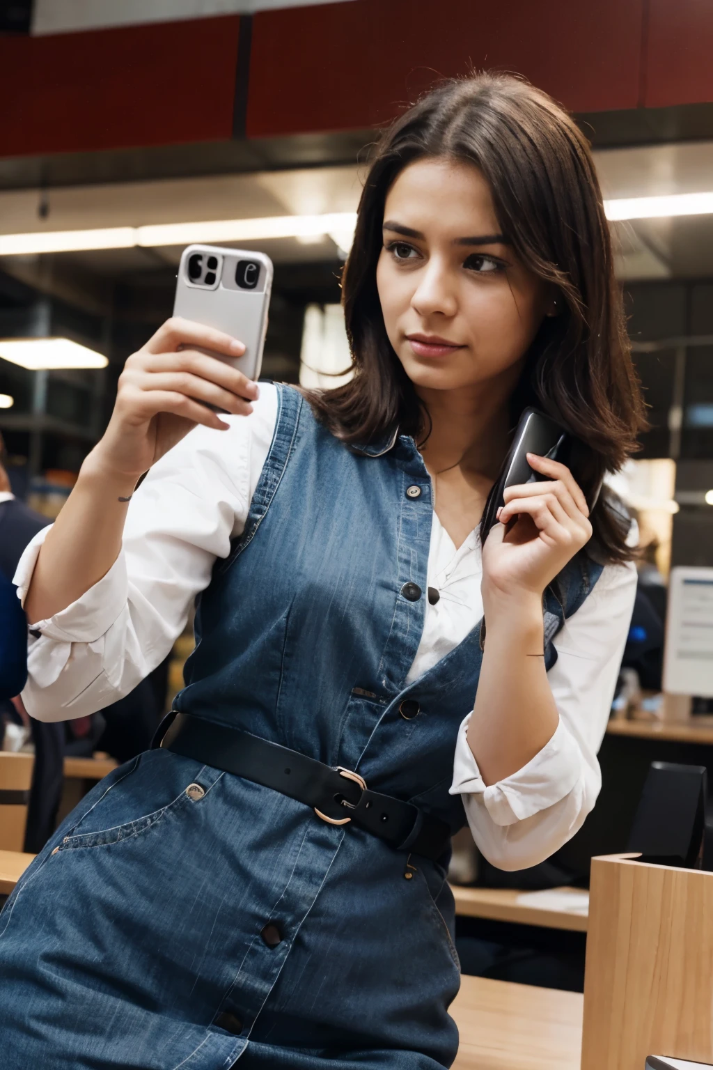 Realistic people holding mobile phones in hands are dissatisfied with career platforms