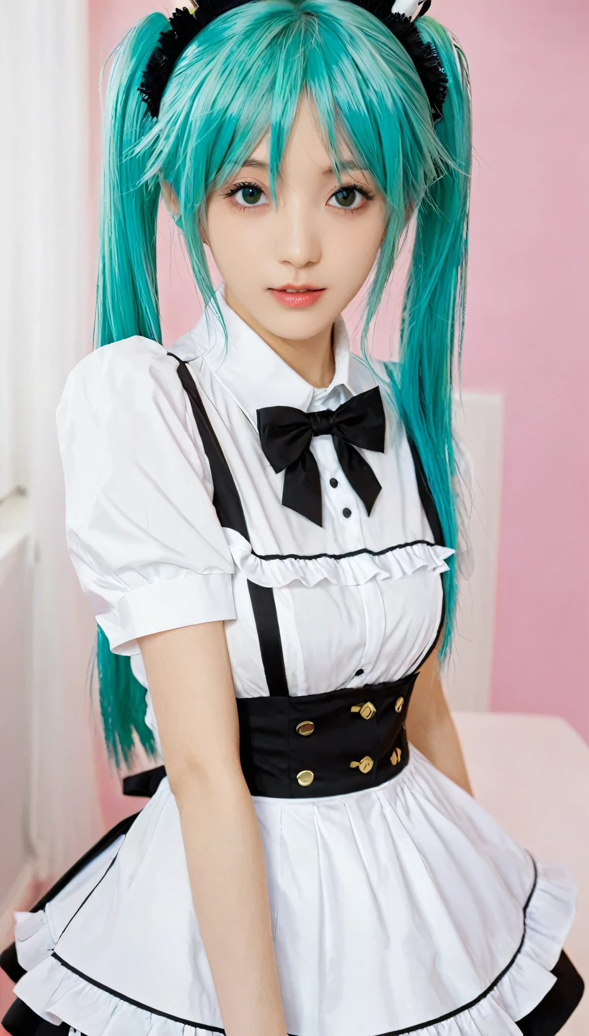 (((maid uniform)))), (((Large target)))), Drunk Eyes, Hatsune Miku,