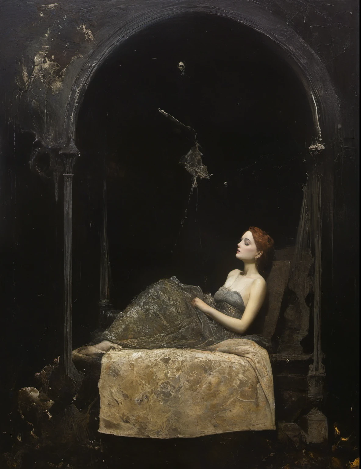 James Gurney, Surrealist art , dream-like, Mysterious, Provocative, symbolic, Complex, detailed,, (Gothic but very beautiful:1.4), (masterpiece, highest quality:1.4) , Nicola Samori Style, siren 、peon