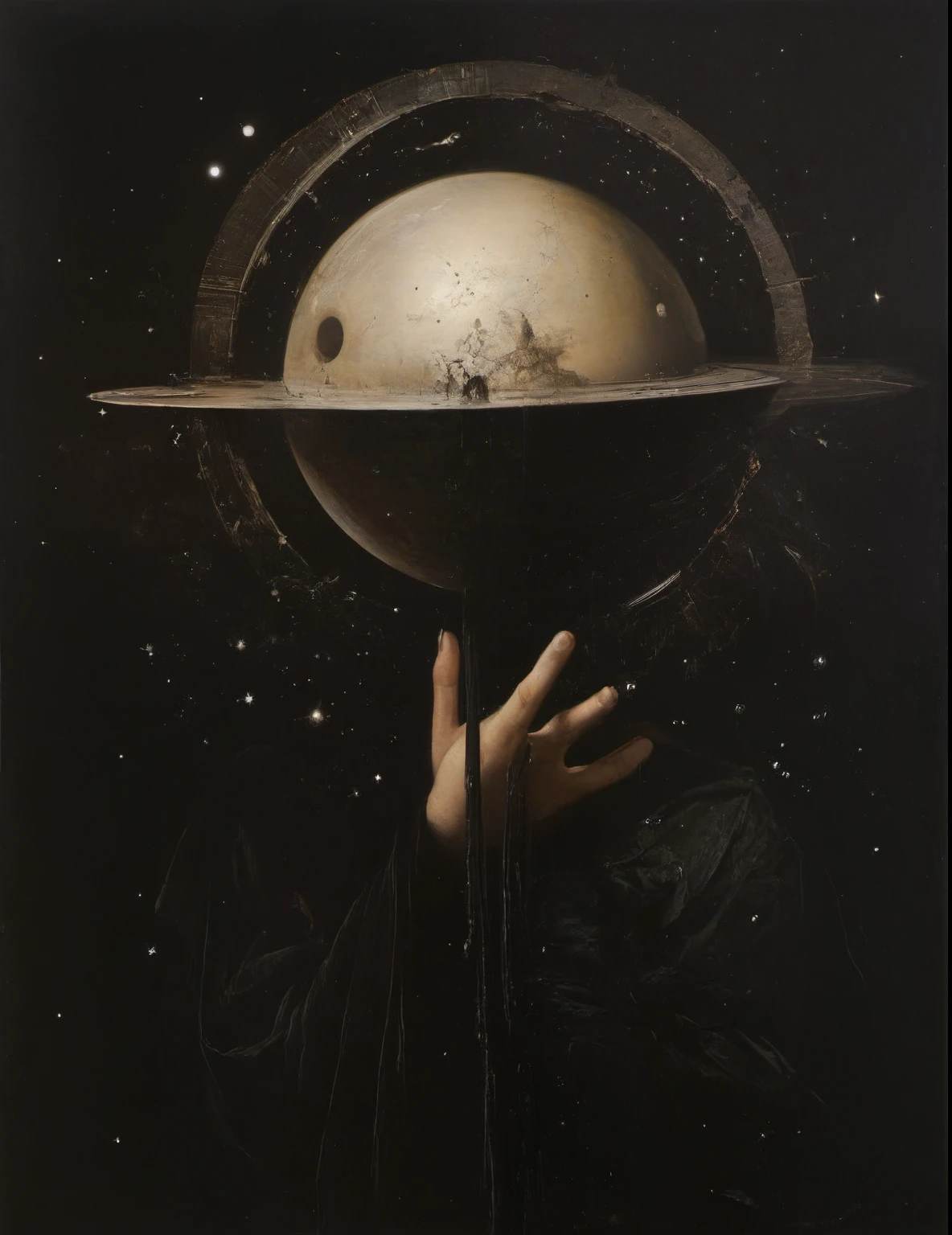 James Gurney, Surrealist art , dream-like, Mysterious, Provocative, symbolic, Complex, detailed,, (Gothic but very beautiful:1.4), (masterpiece, highest quality:1.4) , Nicola Samori Style,Saturn