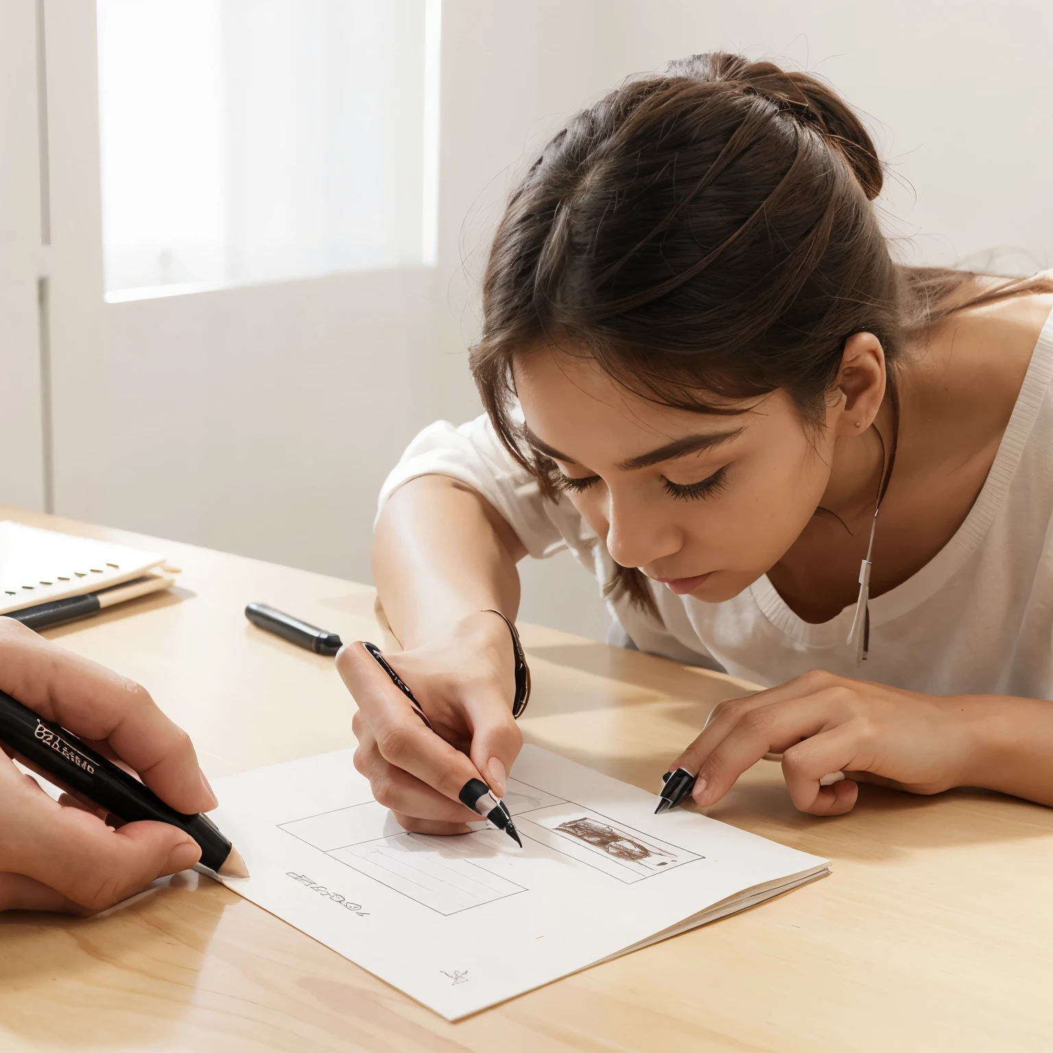Create a model of a multifunctional pen with a concealer on the back of it 