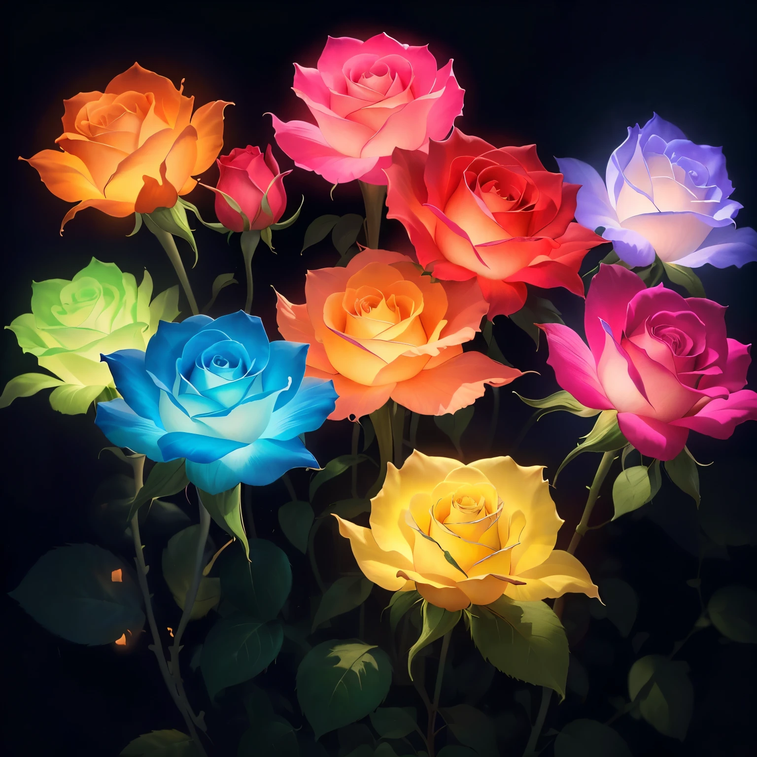 
masterpiece, best quality, 8K Ultra HD,Glowing roses，Translucent leaves，Transparent petals，Warm lighting，Background blur，Close focal length，Background light spot，