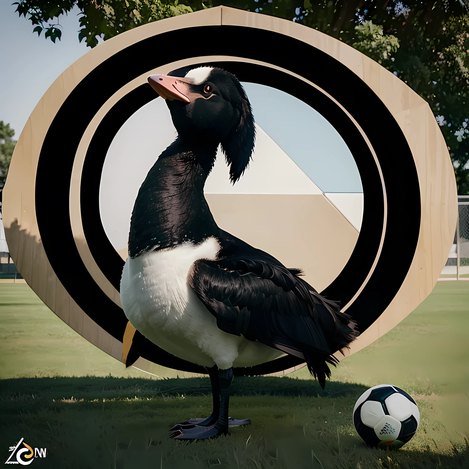 Create an animated logo for an amateur soccer team where the main figure is a black swan with a ball in its legs inside a circle
