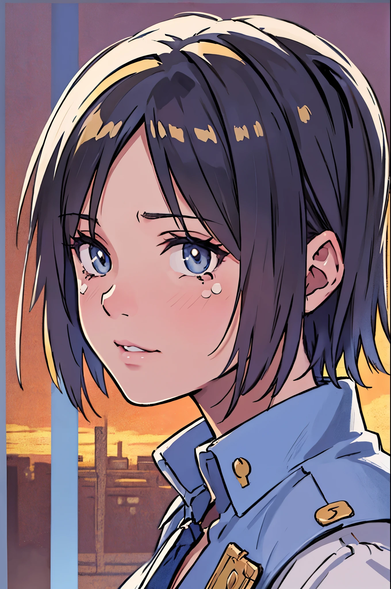 (highest quality,4K,8k,High resolution,Tabletop:1.2), Very detailed, (Realistic,photoRealistic,photo-Realistic:1.37),((portrait)),Shorthair girl, heartbroken,sad,tearful,cry,teardrops,She is in uniform,Beautiful and beautiful eyes, Beautiful lip detail, Very detailed eyes and face,Long eyelashes, Realistic anime 3D style, Smooth anime CG art, Digital rendering by Makoto Shinkai, Moe anime art style, photoRealistic rendering of an anime girl, Shinkai Makoto style, Cute anime girl visuals, Realistic young anime girl, Girl Fanart, Works by anime artists'Studio.