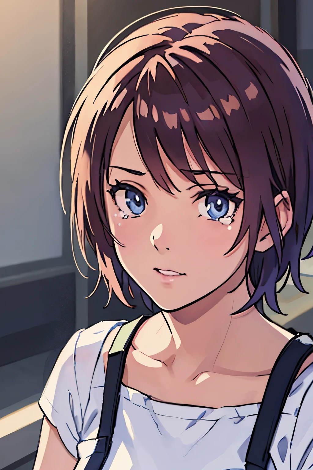 (highest quality,4K,8k,High resolution,Tabletop:1.2), Very detailed, (Realistic,photoRealistic,photo-Realistic:1.37),((portrait)),Shorthair girl, heartbroken,sad,tearful,cry,teardrops,She is in uniform,Beautiful and beautiful eyes, Beautiful lip detail, Very detailed eyes and face,Long eyelashes, Realistic anime 3D style, Smooth anime CG art, Digital rendering by Makoto Shinkai, Moe anime art style, photoRealistic rendering of an anime girl, Shinkai Makoto style, Cute anime girl visuals, Realistic young anime girl, Girl Fanart, Works by anime artists'Studio.