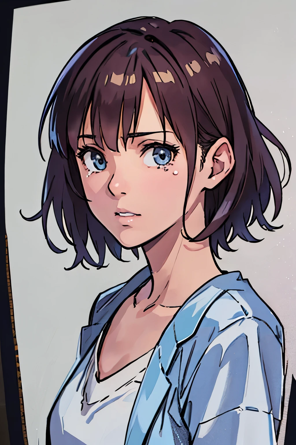 (highest quality,4K,8k,High resolution,Tabletop:1.2), Very detailed, (Realistic,photoRealistic,photo-Realistic:1.37),((portrait)),Shorthair girl, heartbroken,sad,tearful,cry,teardrops,She is in uniform,Beautiful and beautiful eyes, Beautiful lip detail, Very detailed eyes and face,Long eyelashes, Realistic anime 3D style, Smooth anime CG art, Digital rendering by Makoto Shinkai, Moe anime art style, photoRealistic rendering of an anime girl, Shinkai Makoto style, Cute anime girl visuals, Realistic young anime girl, Girl Fanart, Works by anime artists'Studio.
