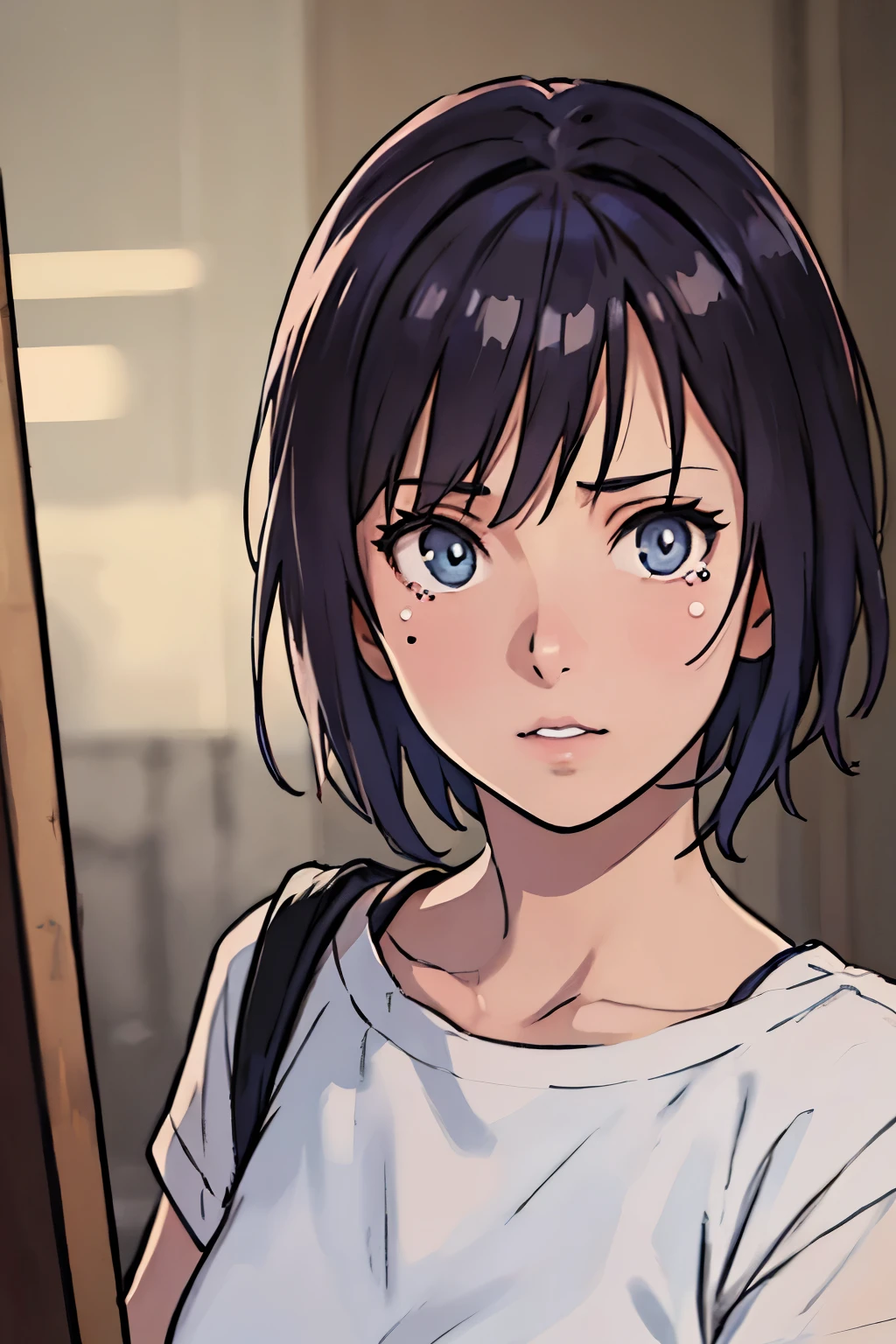 (highest quality,4K,8k,High resolution,Tabletop:1.2), Very detailed, (Realistic,photoRealistic,photo-Realistic:1.37),((portrait)),Shorthair girl, heartbroken,sad,tearful,cry,teardrops,She is in uniform,Beautiful and beautiful eyes, Beautiful lip detail, Very detailed eyes and face,Long eyelashes, Realistic anime 3D style, Smooth anime CG art, Digital rendering by Makoto Shinkai, Moe anime art style, photoRealistic rendering of an anime girl, Shinkai Makoto style, Cute anime girl visuals, Realistic young anime girl, Girl Fanart, Works by anime artists'Studio.