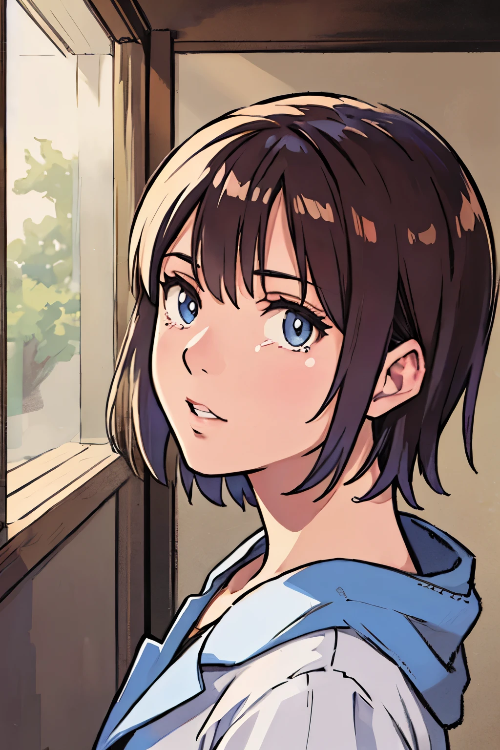(highest quality,4K,8k,High resolution,Tabletop:1.2), Very detailed, (Realistic,photoRealistic,photo-Realistic:1.37),((portrait)),Shorthair girl, heartbroken,sad,tearful,cry,teardrops,She is in uniform,Beautiful and beautiful eyes, Beautiful lip detail, Very detailed eyes and face,Long eyelashes, Realistic anime 3D style, Smooth anime CG art, Digital rendering by Makoto Shinkai, Moe anime art style, photoRealistic rendering of an anime girl, Shinkai Makoto style, Cute anime girl visuals, Realistic young anime girl, Girl Fanart, Works by anime artists&#39;Studio.