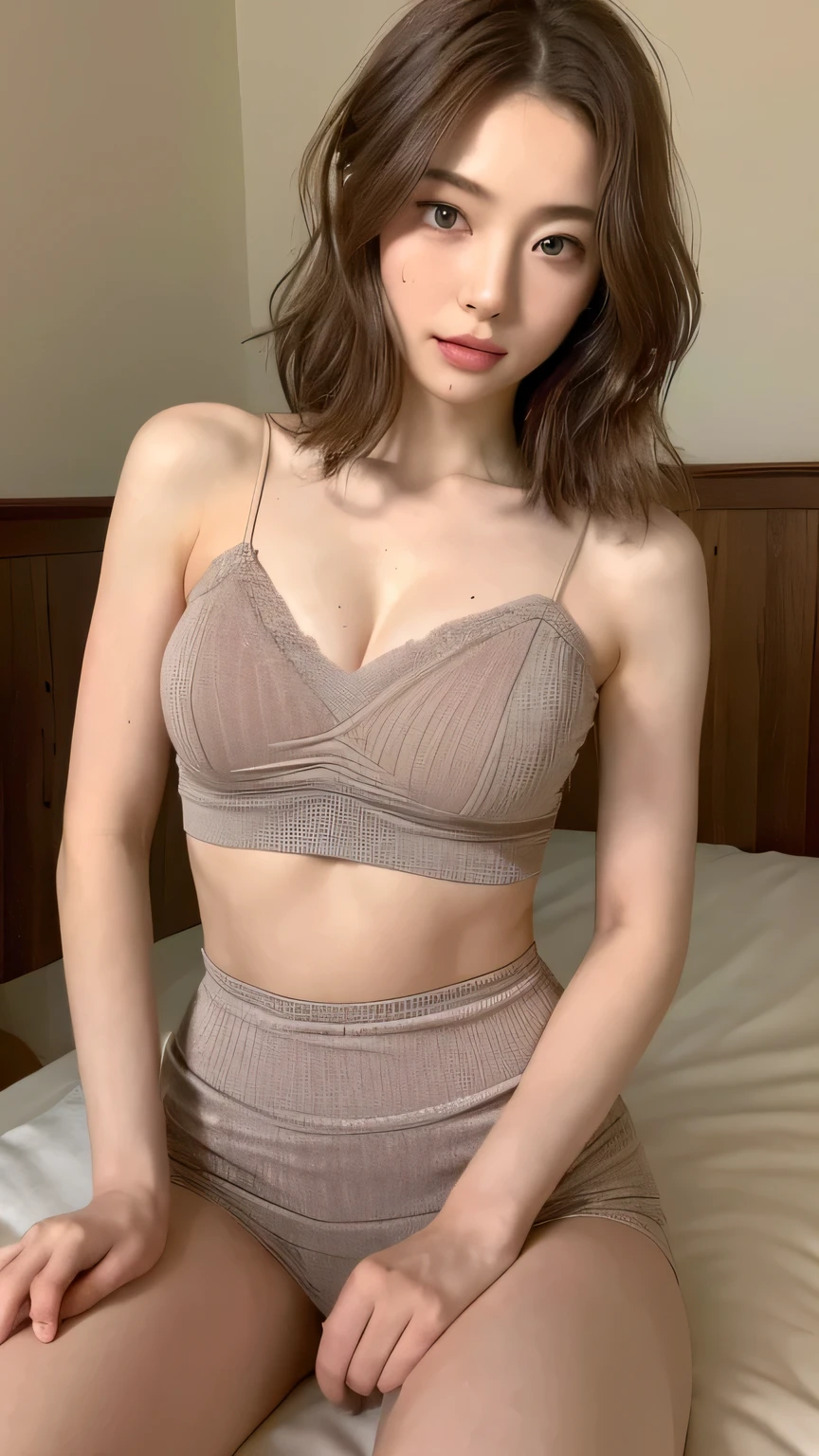 ((highest quality, 8k, masterpiece: 1.3)), 1 girl, Japanese Mature,The beauty of slim abs: 1.3, (Hair style Brown hair Medium wave, big: 1.2), Loungewear: 1.1, Super slender face, Delicate eyes, double eyelid, Dimples,mole, Home,Relaxing,Vertical navel,
