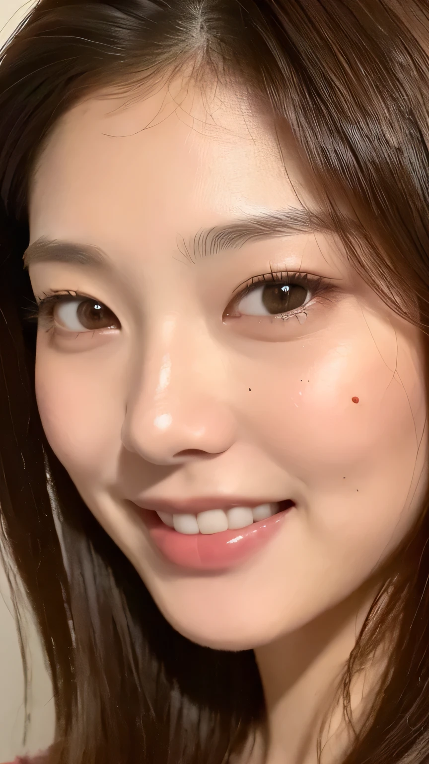 ((highest quality, 8k, masterpiece: 1.3)), 1 girl, Japanese Mature,Voluptuous beauty: 1.3, (Hair style Brown hair Medium wave, big: 1.2), Loose room wear: 1.1, Super slender face, Delicate eyes, double eyelid, Dimples,mole, Home,Relaxing,smile,