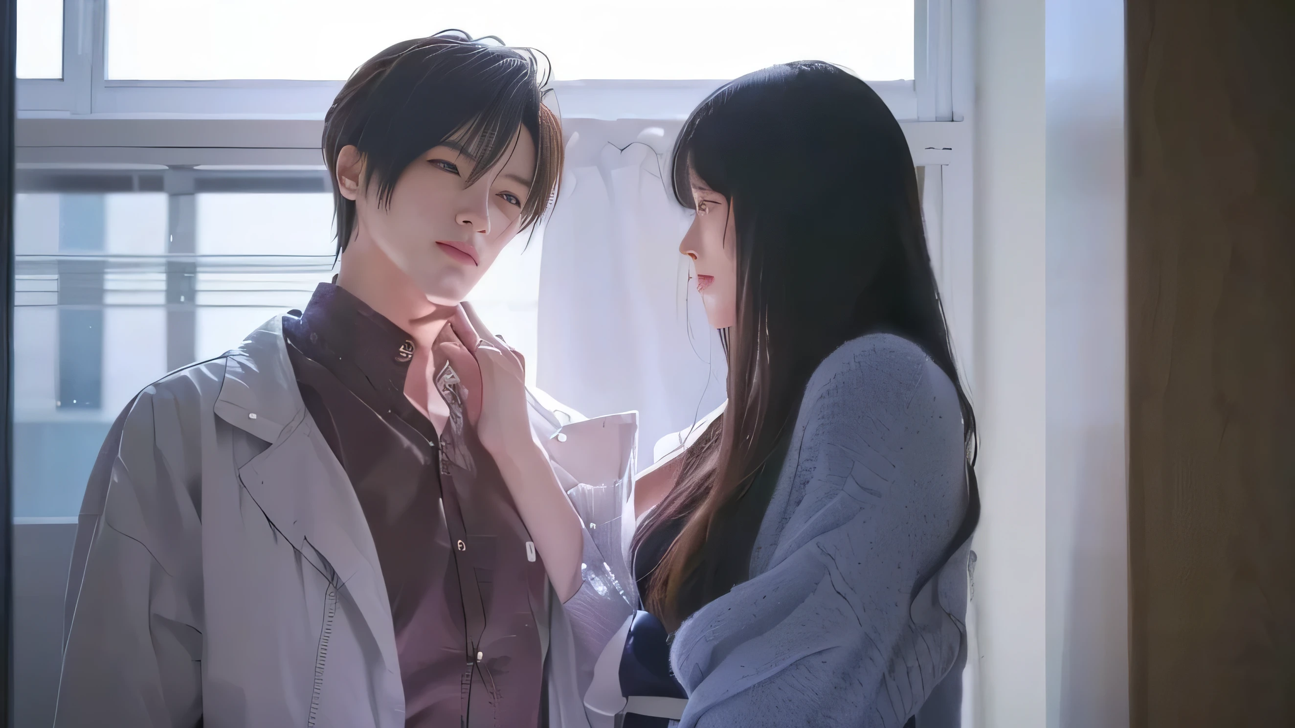 anime image of a man and woman looking at each other, by Eizan Kikukawa, sakimichan and frank franzzeta, high quality fanart, manhwa, sakimichan, 8k)), by Emma Andijewska, frank franzzeta and sakimichan, nixeu and sakimichan, levi ackerman