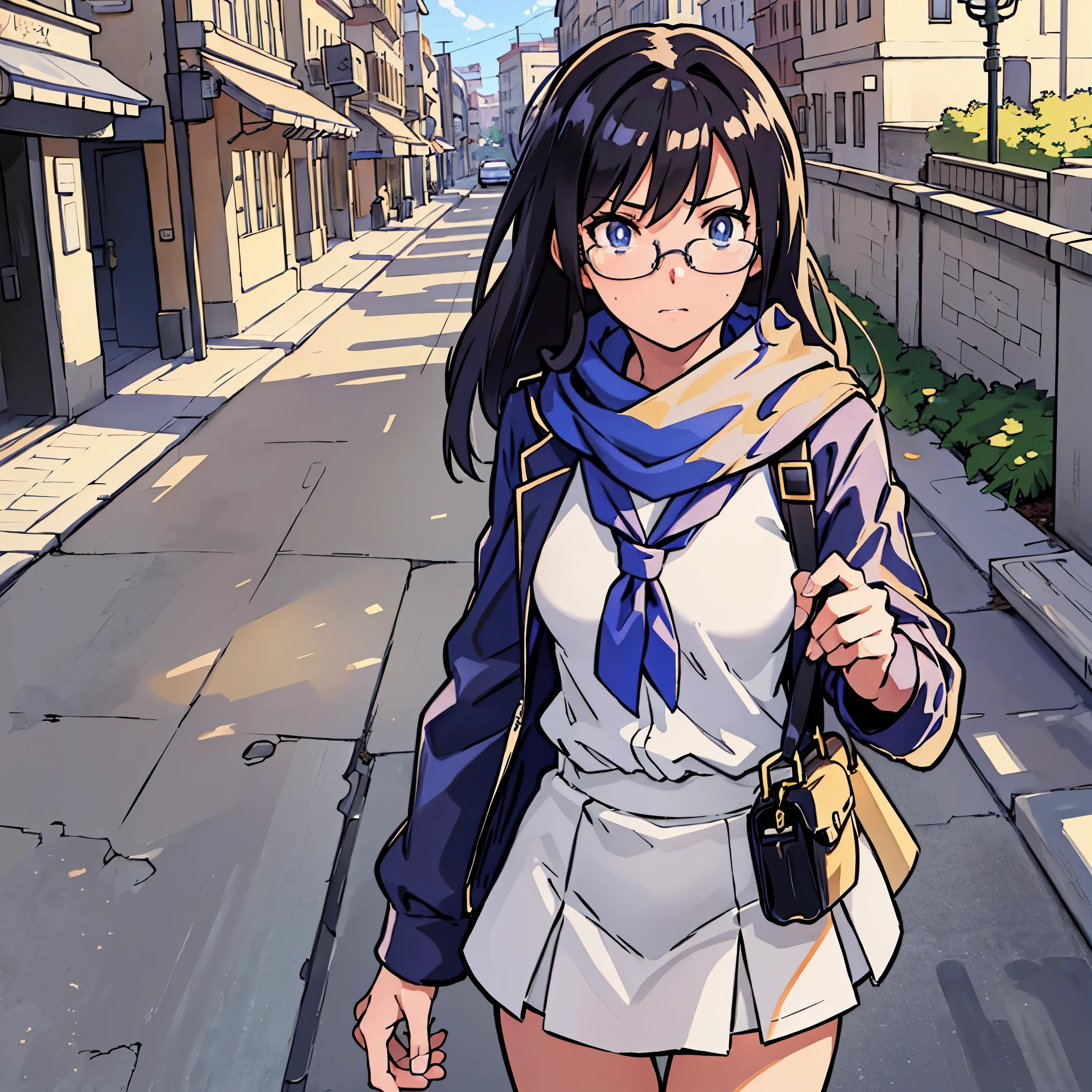 (highest quality,4K,8K,High resolution,table top:1.2), super detailed, (realistic,photorealistic,photo-realistic:1.37), ((portrait)),((Glasses Girl)),((rage)),(closed mouse)),((cry,tearful,tear drop)),((black hair)),((long hair)),((school-uniform)),Scarf,high socks, pumps,have a school shoulder bag,beautiful and fine eyes, beautiful detailed lips, highly detailed eyes and face, long eyelashes, realistic anime 3D style, Smooth anime CG art, Digital rendering by Makoto Shinkai, Moe anime art style, photorealistic rendering of an anime girl, Shinkai Makoto style, Cute anime girl visuals, realistic young anime girl, girl fan art, Created by Anime Artist'studio of.