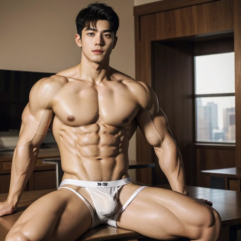 2 handsome chinese guy cuddling, romantic , manly，super realistic, tall, 20 years old，, strong sport body, sexy , detailed muscles, Inspired by Bian Shoumin, Inspired by Xiao Yuncong, yihao ren, yanjun cheng, jinyiwei, inspired by Huang Gongwang, xintong chen,  wearing no shirt and shorts, naked big chest abs , big chest abs, white transparent boxer, see through cloth, haft take of underwear, super sexy,, Gorgeous wet transparent clothes,, short sleeves, thong, g string bikini, jockstrap, skiny wear, Wearing transparent underwear, big bulge, nice bulge shape,big juicy butts,  bare butts, naked butts, naked body, long big dick masturbate, correct dick shape, open legs, red decorative clothing，yakuza male tattoo, handsome male，Highest resolution，Muscles look good，hairy body，Wheat complexion，blue eyes（thin eyes 1：3），whole body image, class room background, full  detailed background, beautyfull clear light, look at the viewer , catching eyes, smirt smile