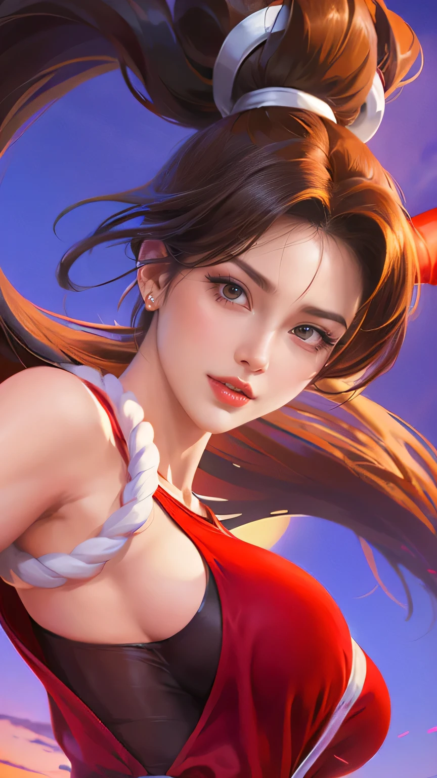 a close up of a woman with long hair and a red dress, seductive tifa lockhart portrait, mai shiranui, tifa lockhart portrait, portrait of tifa lockhart, tifa, tifa lockhart, glamorous tifa lockheart, tifa lockheart, extremely detailed artgerm, portrait of chun li, portrait of chun - li