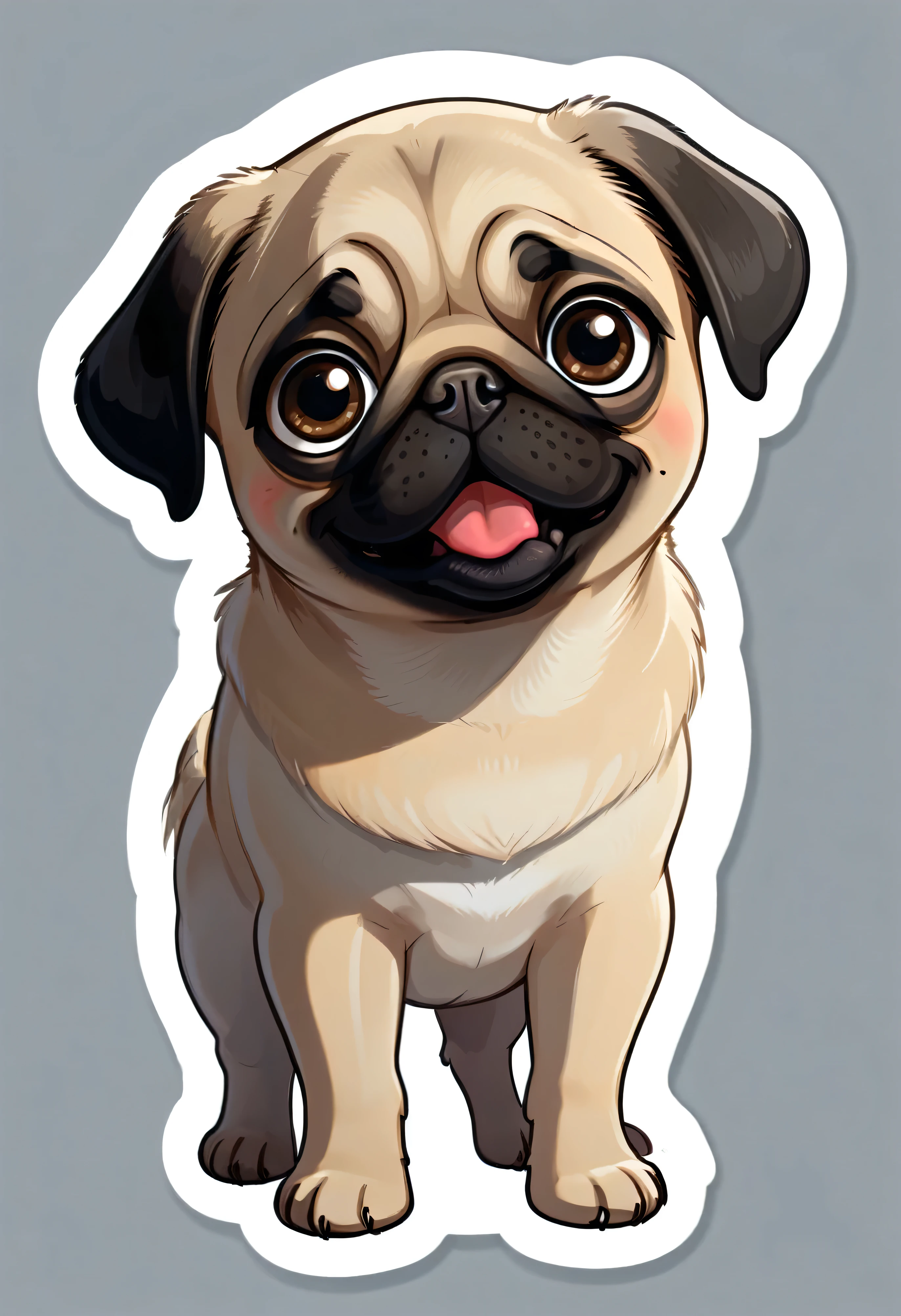 1 sticker, puppy, Pug, Round eyes, Cute eyes, Cute gestures, Cute expression, Simple Background