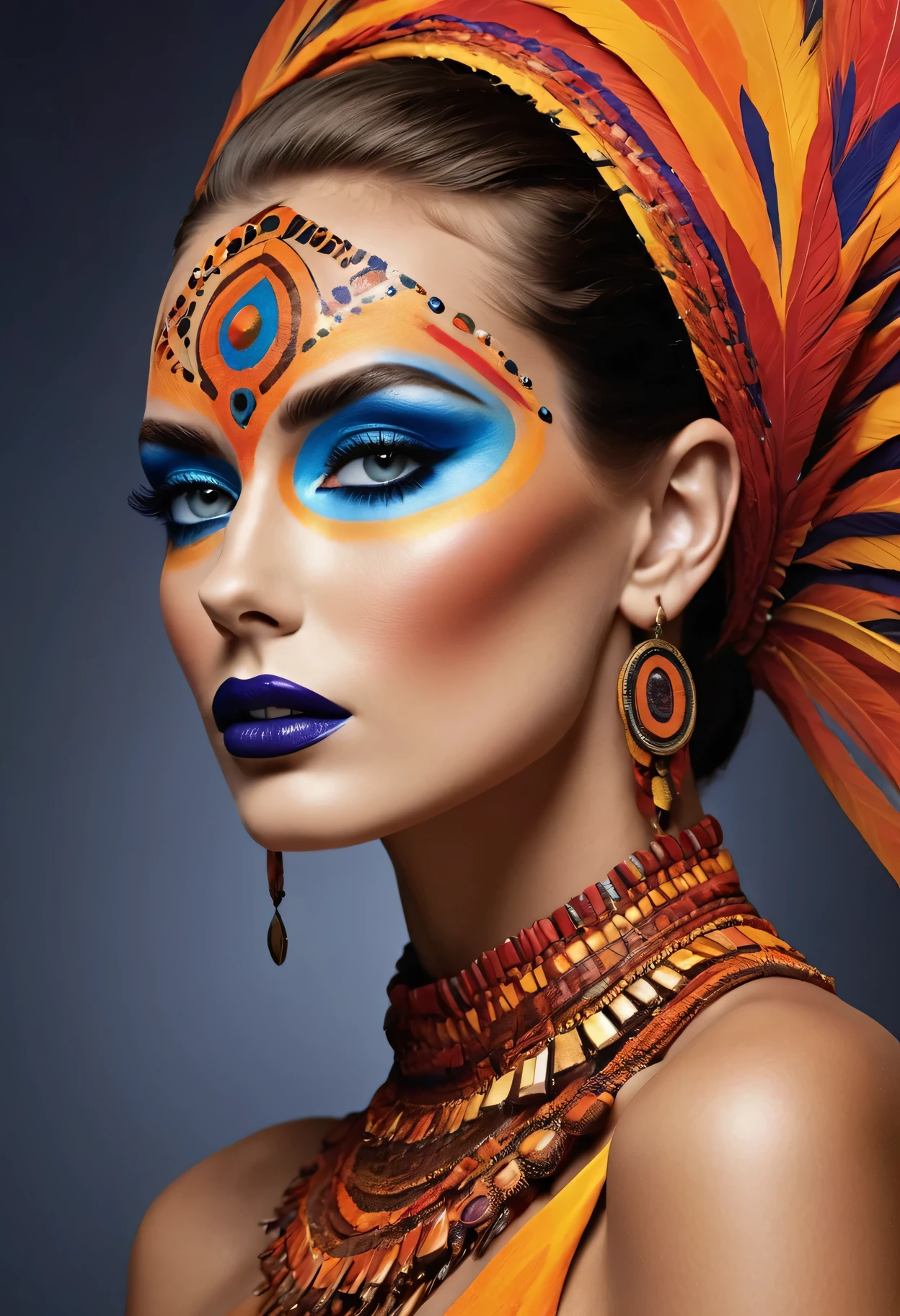 Professional fashion photography of people with innovative makeup, [author：Sam Fine:Julian Dossena:0.5],  Photographed by Ansel Adams,
BREAK Supermodel, Detailed beautiful face, Aesthetic, Close your eyes, Tribal Makeup, sex makeup, Avant-garde cosmetics, bold color palette, artistic face painting, The beauty of the future, High Fashion Makeup Style, striking facial features, creative makeup art, Abstract Beauty, surreal details, Vibrant and unconventional makeup, beauty innovation, Cutting-edge makeup technology, 
Breaking the best quality, high quality, masterpiece, Flat Color, [author： Xu Lu:Robert McGinnis:0.5],
Breaking Down the LUT, State-of-the-art lighting technology, High Dynamic Range, Bright and accurate colors, of color schemes, Meticulous attention to detail, visually stunning, Emotionally engaging, In sharp contrast, Digital Quality, Cinema quality, subtle shading, Complex shadows, Depth of immersion, Advanced rendering, Depth of Field, Clear focus, Depth and perspective, Bokeh, Film Grain,
