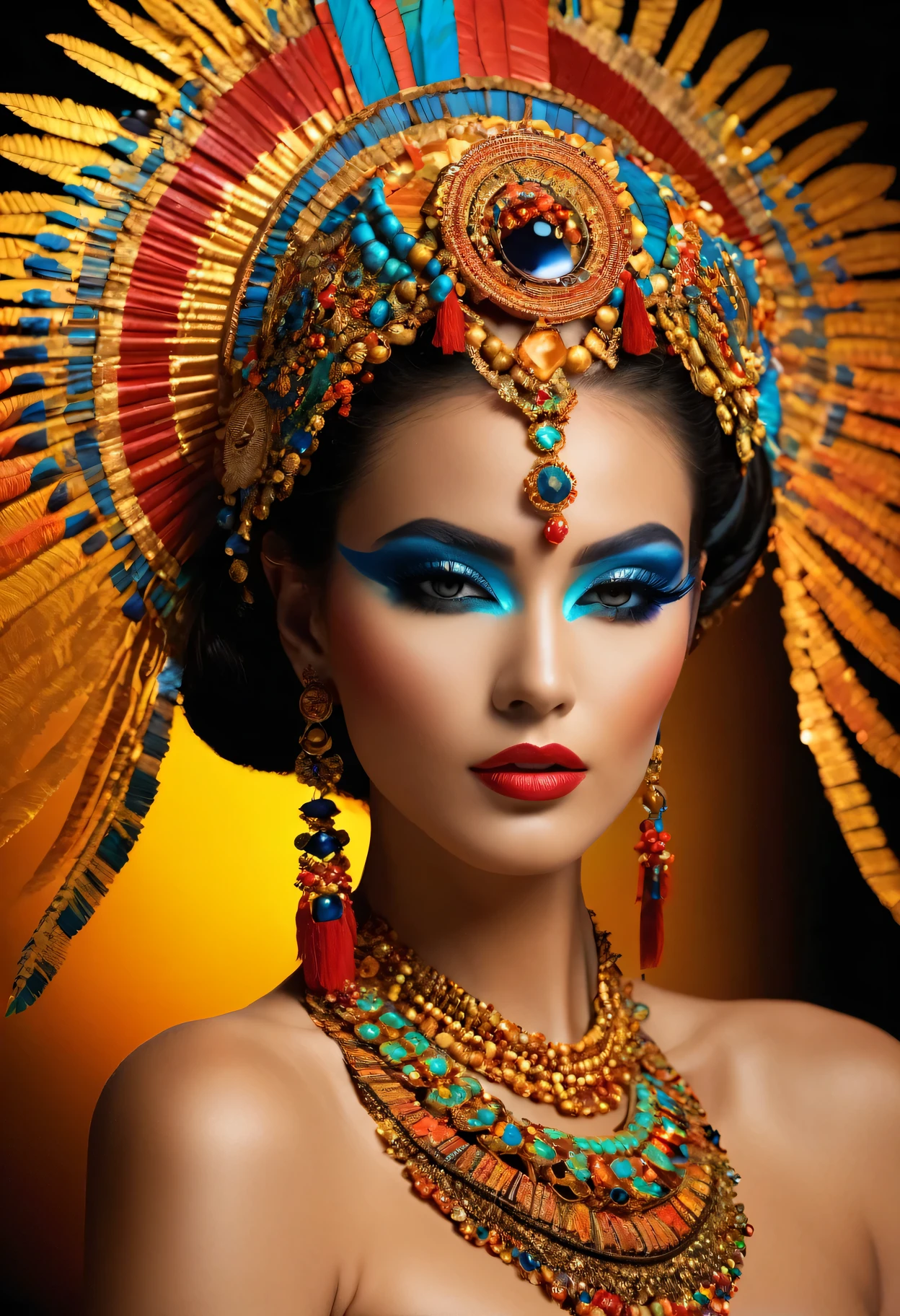Professional fashion photography of people with innovative makeup, Supermodel, Detailed beautiful face, Aesthetic, Tribal Makeup, sex makeup, Avant-garde cosmetics, bold color palette, artistic face makeup, The beauty of the future, High Fashion Makeup Style, striking facial features, creative makeup art, Abstract Beauty, surreal details, Vibrant and unconventional makeup, beauty innovation, Cutting-edge makeup technology, Best quality, high quality, masterpiece, Flat Color, State-of-the-art lighting technology, High Dynamic Range, Bright and accurate colors, of color schemes, Meticulous attention to detail, visually stunning, Emotionally engaging, In sharp contrast, Digital Quality, Cinema quality, subtle shading, Complex shadows, Depth of immersion, Advanced rendering, Depth of Field, Clear focus, Depth and perspective, Bokeh, Film Grain,