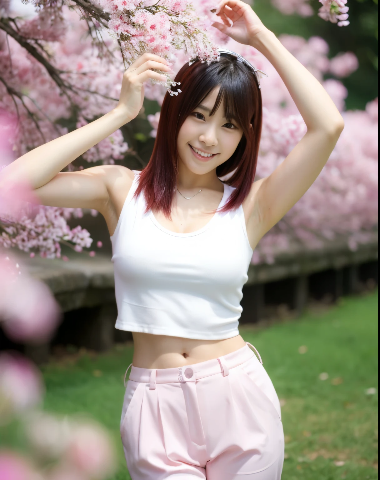 arafed woman in a white top and pink pants posing for a picture, Yoshitomo Nara, chiho, reluvy5213, shikamimi, sakimichan, young pretty gravure idol, young gravure idol, Beasts, aoshima chiho, 1 8 yo